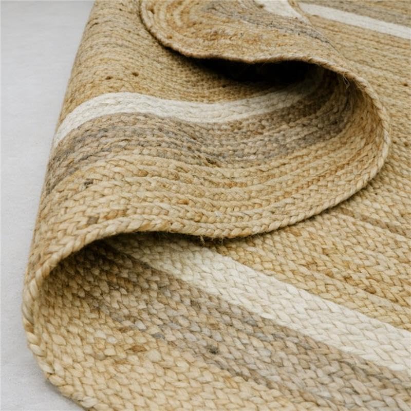 voyzz home 6X9 Feet-Oval, Premium Natural Jute High Traffic Braided Area Rug, Stain Resistance, Handmade Rug for Entryways, Living Room, Dining Room, Bedroom, Farmhouse (Natural & Grey & Ivory)