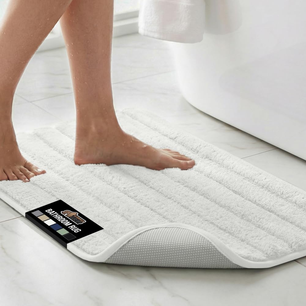 GORILLA GRIP Textured Backing Bathroom Rugs, Soft Memory Foam Absorbent Striped Bath Mats, Machine Washable & Fade Resistant, Bathmat Accessories for Floor, Home Decor Shower Essentials, Sage 34x20