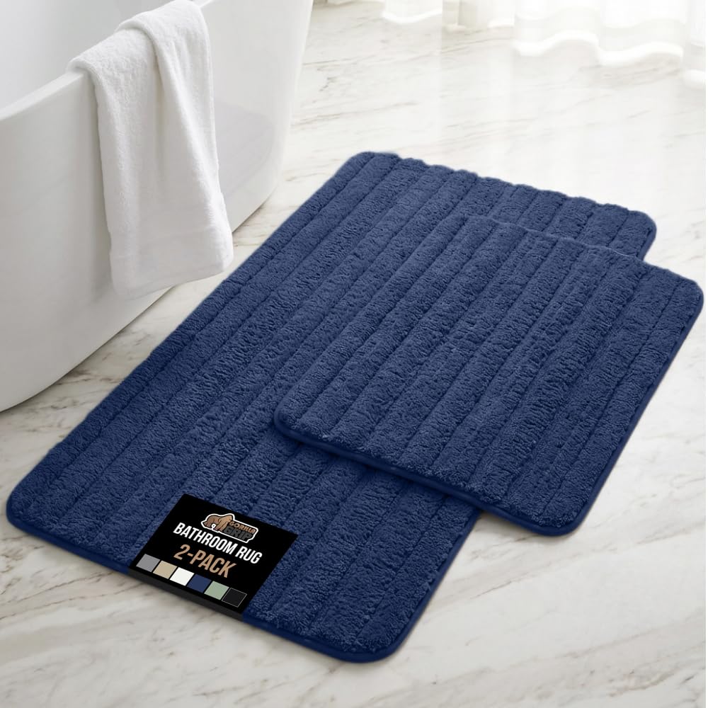 GORILLA GRIP Textured Backing Bathroom Rugs, Soft Memory Foam Absorbent Striped Bath Mats, Machine Washable & Fade Resistant, Bathmat Accessories for Floor, Home Decor Shower Essentials, Sage 34x20