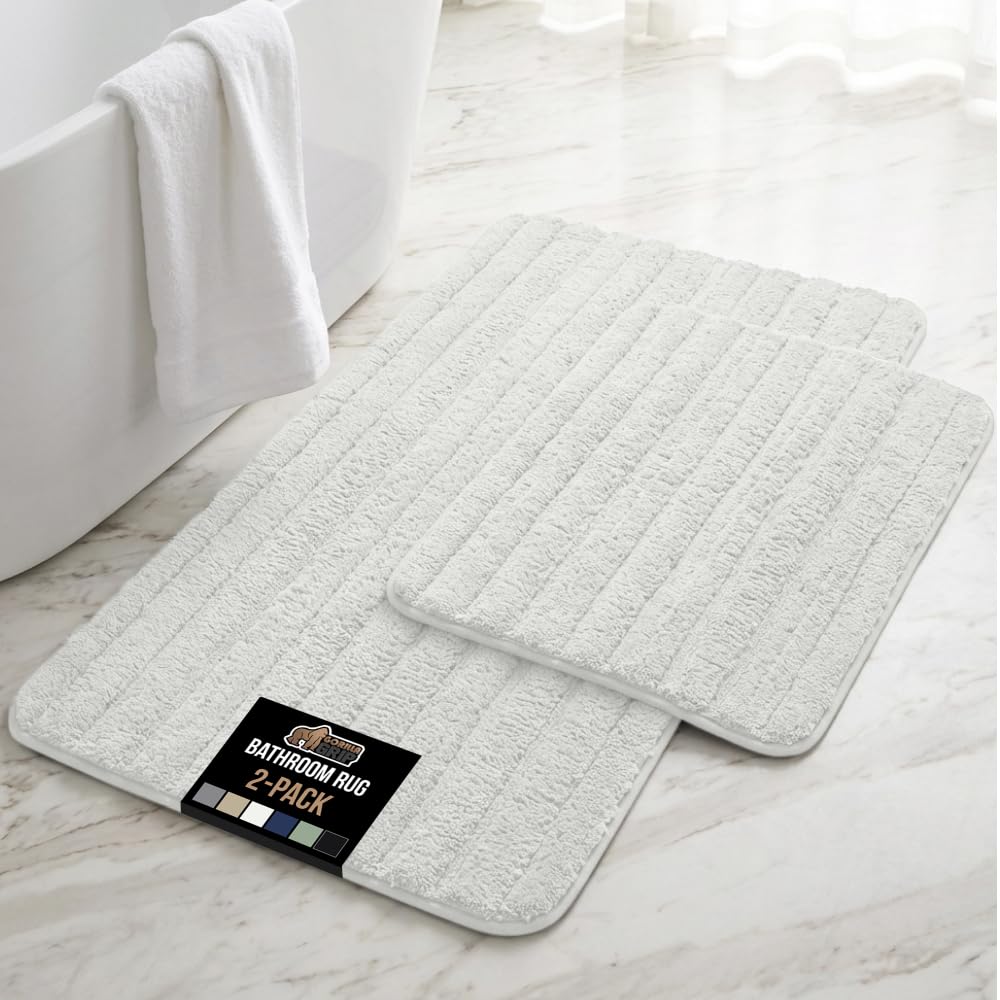 GORILLA GRIP Textured Backing Bathroom Rugs, Soft Memory Foam Absorbent Striped Bath Mats, Machine Washable & Fade Resistant, Bathmat Accessories for Floor, Home Decor Shower Essentials, Sage 34x20