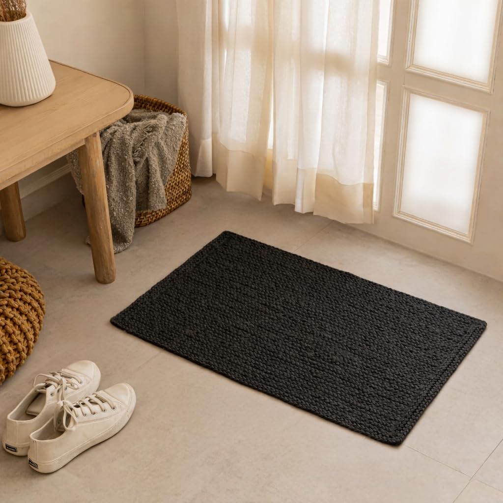 HOMEMONDE Solid Braided 8'x10' Jute Area Rug Natural - Eco Friendly Premium Fiber - Durable and Reversible Handwoven Farmhouse Rugs for Living Room, Hallway, Bedroom, Dinning Room, Kitchen, Office