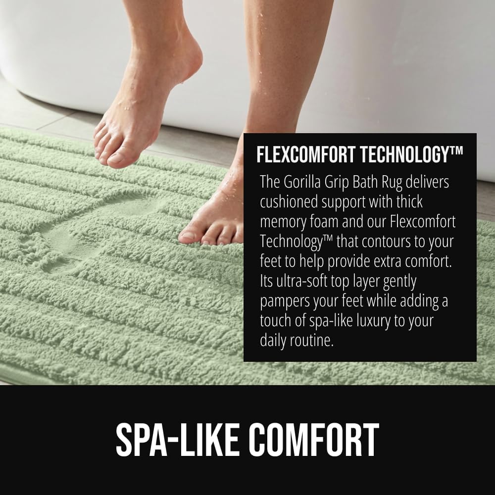 GORILLA GRIP Textured Backing Bathroom Rugs, Soft Memory Foam Absorbent Striped Bath Mats, Machine Washable & Fade Resistant, Bathmat Accessories for Floor, Home Decor Shower Essentials, Sage 34x20