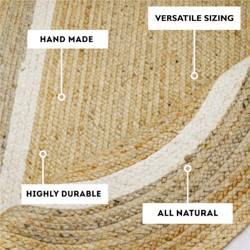 voyzz home 6X9 Feet-Oval, Premium Natural Jute High Traffic Braided Area Rug, Stain Resistance, Handmade Rug for Entryways, Living Room, Dining Room, Bedroom, Farmhouse (Natural & Grey & Ivory)