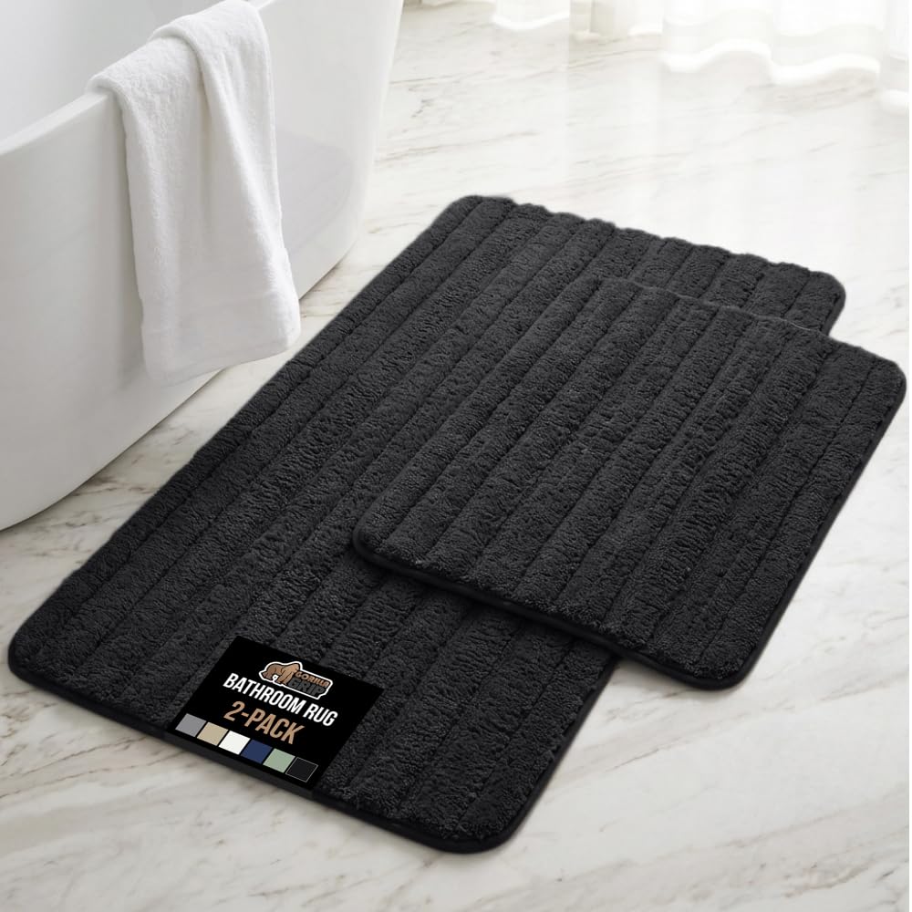 GORILLA GRIP Textured Backing Bathroom Rugs, Soft Memory Foam Absorbent Striped Bath Mats, Machine Washable & Fade Resistant, Bathmat Accessories for Floor, Home Decor Shower Essentials, Sage 34x20