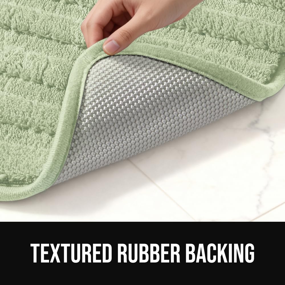 GORILLA GRIP Textured Backing Bathroom Rugs, Soft Memory Foam Absorbent Striped Bath Mats, Machine Washable & Fade Resistant, Bathmat Accessories for Floor, Home Decor Shower Essentials, Sage 34x20