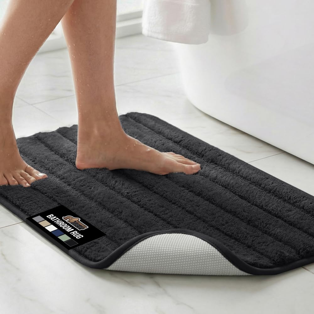 GORILLA GRIP Textured Backing Bathroom Rugs, Soft Memory Foam Absorbent Striped Bath Mats, Machine Washable & Fade Resistant, Bathmat Accessories for Floor, Home Decor Shower Essentials, Sage 34x20