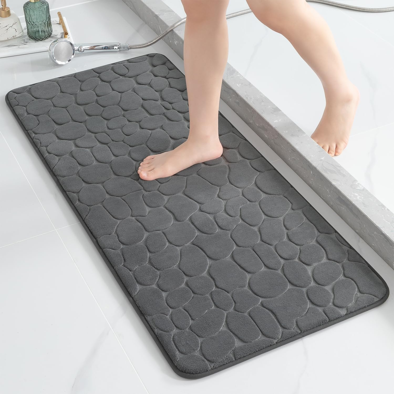 YIHOUSE Memory Foam Bath Mat Cobblestone Bathroom Rugs Super Water Absorbent Bath Mats for Bathroom Machine Washable Bath Rugs(24 x 36,Dark Gray)