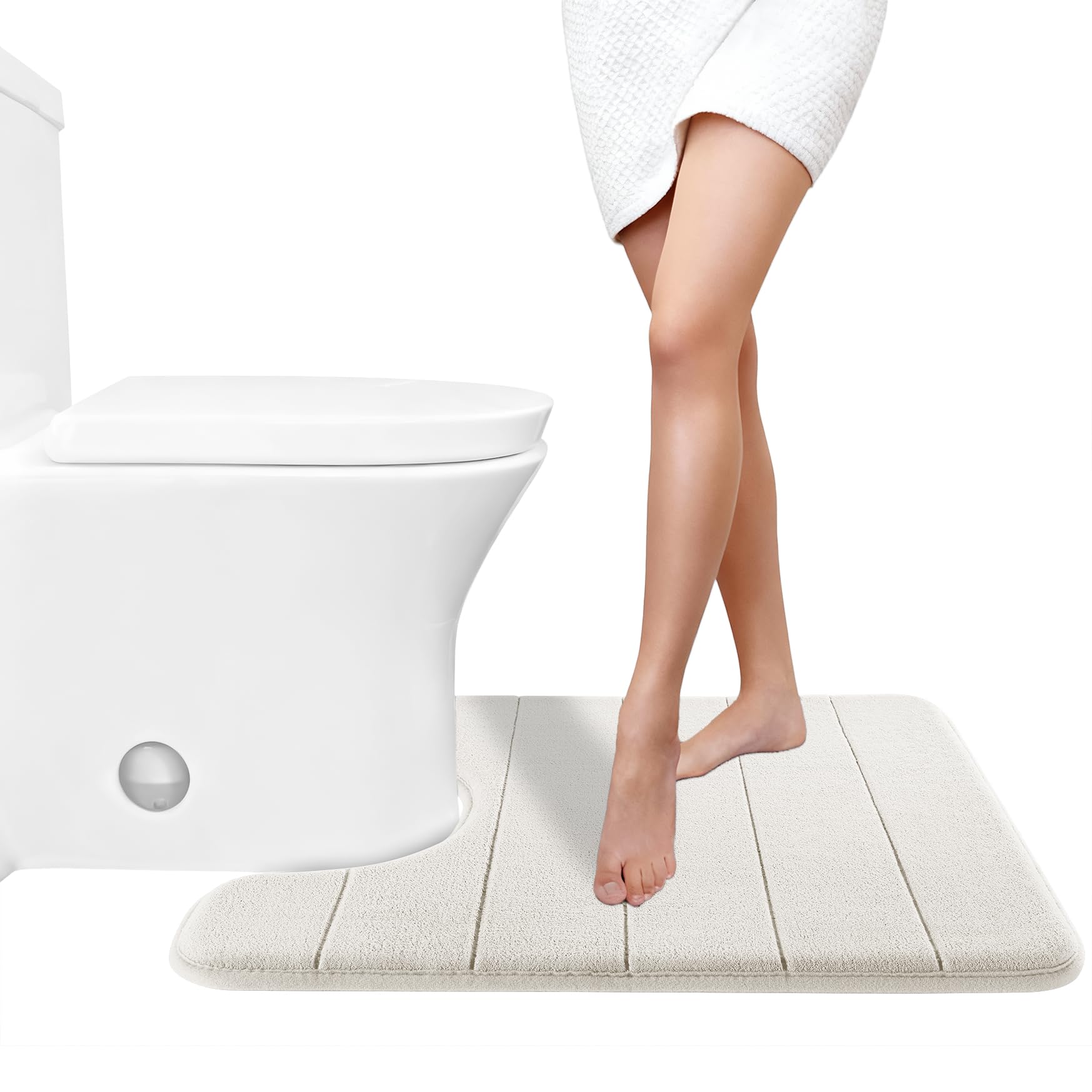 Yimobra Large Bath Mat 36"x24", Super Soft Quick Dry Memory Foam Bathroom Rug, Water Absorbent, Non Slip Backing Machine Washable for Tub Shower, Thick Comfort Support, Cream