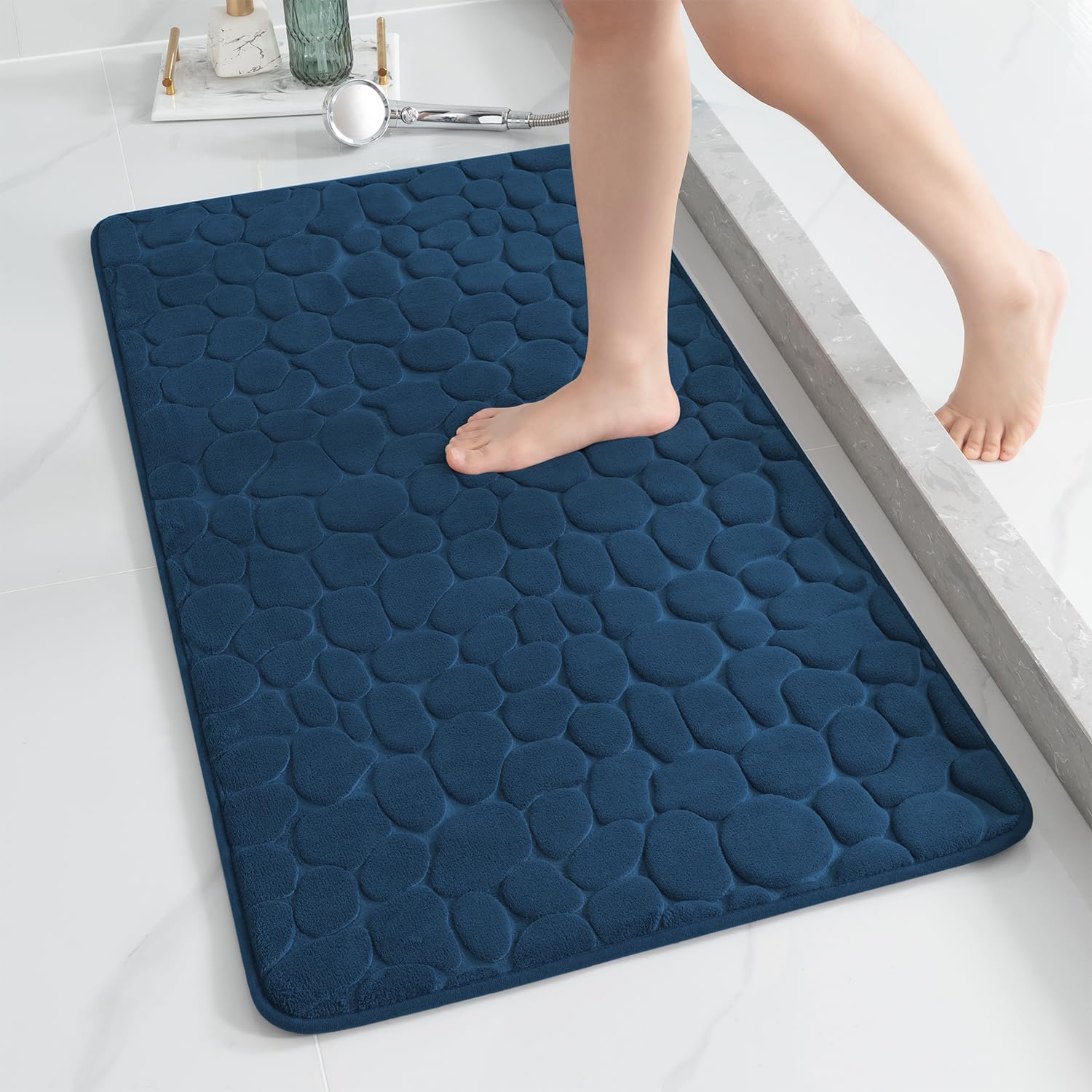 YIHOUSE Memory Foam Bath Mat Cobblestone Bathroom Rugs Super Water Absorbent Bath Mats for Bathroom Machine Washable Bath Rugs(24 x 36,Dark Gray)