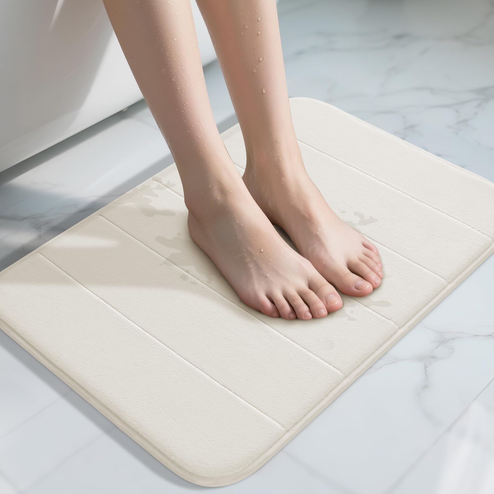 Yimobra Large Bath Mat 36"x24", Super Soft Quick Dry Memory Foam Bathroom Rug, Water Absorbent, Non Slip Backing Machine Washable for Tub Shower, Thick Comfort Support, Cream