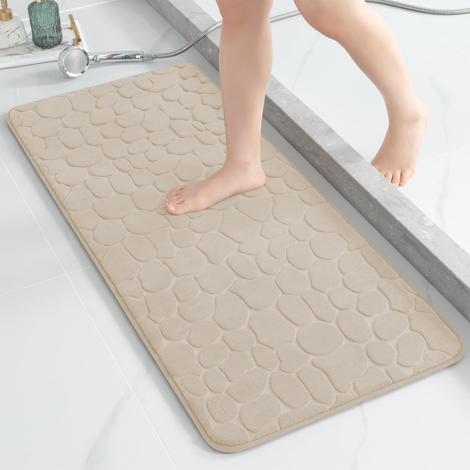 YIHOUSE Memory Foam Bath Mat Cobblestone Bathroom Rugs Super Water Absorbent Bath Mats for Bathroom Machine Washable Bath Rugs(24 x 36,Dark Gray)