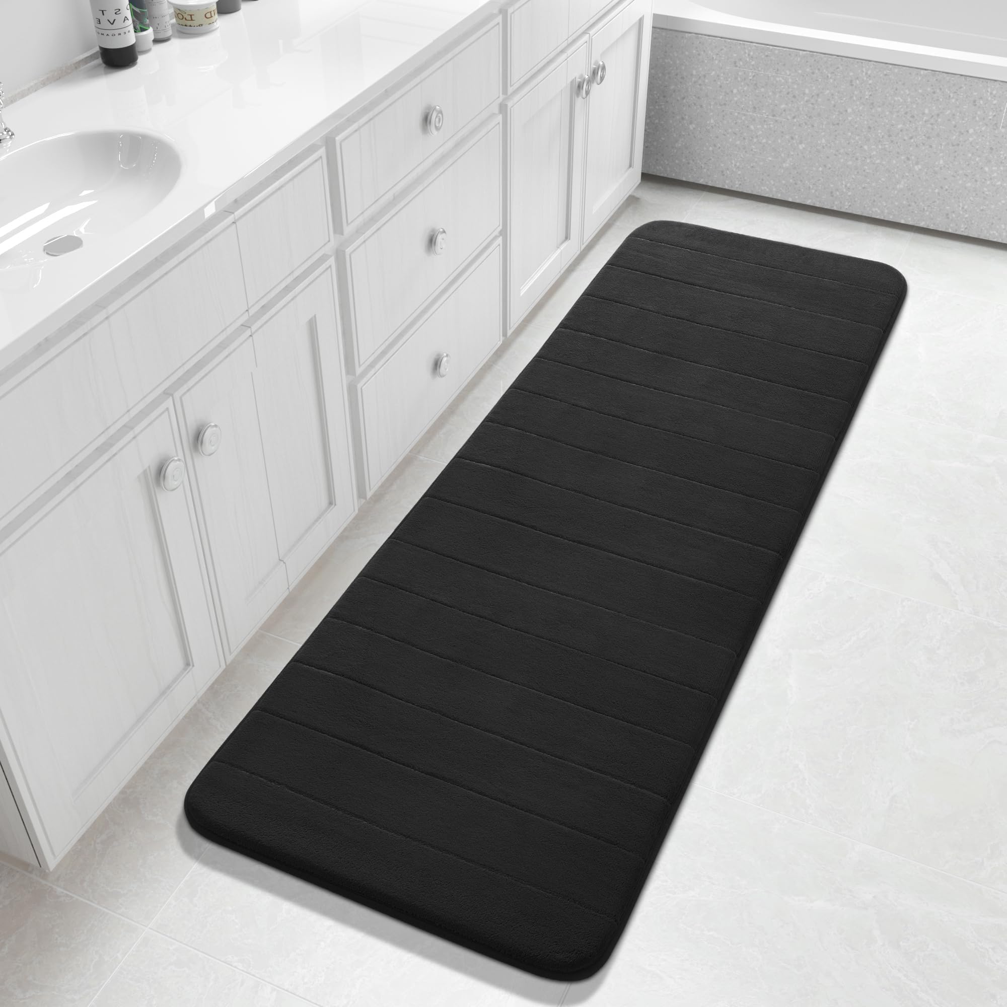 Yimobra Large Bath Mat 36"x24", Super Soft Quick Dry Memory Foam Bathroom Rug, Water Absorbent, Non Slip Backing Machine Washable for Tub Shower, Thick Comfort Support, Cream
