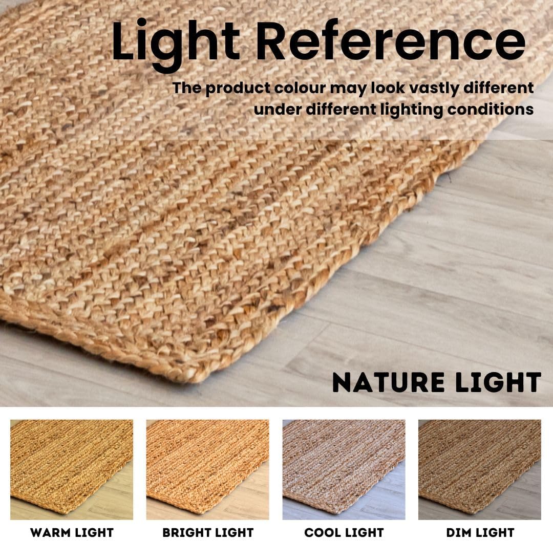HOMEMONDE Solid Braided 8'x10' Jute Area Rug Natural - Eco Friendly Premium Fiber - Durable and Reversible Handwoven Farmhouse Rugs for Living Room, Hallway, Bedroom, Dinning Room, Kitchen, Office
