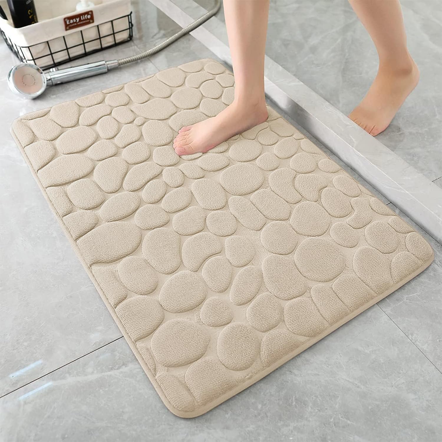YIHOUSE Memory Foam Bath Mat Cobblestone Bathroom Rugs Super Water Absorbent Bath Mats for Bathroom Machine Washable Bath Rugs(24 x 36,Dark Gray)