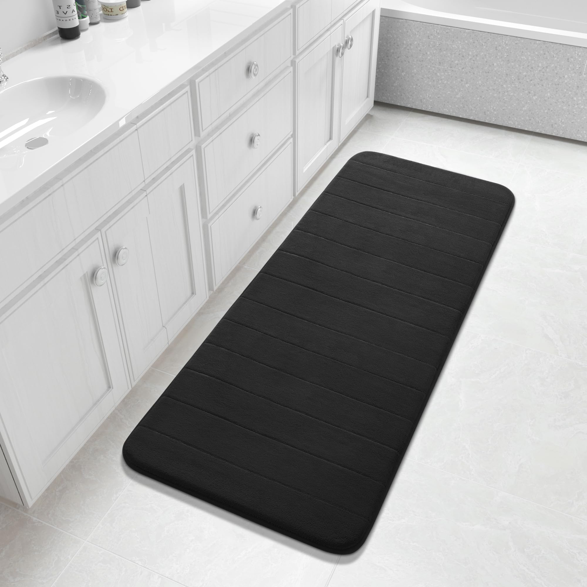 Yimobra Large Bath Mat 36"x24", Super Soft Quick Dry Memory Foam Bathroom Rug, Water Absorbent, Non Slip Backing Machine Washable for Tub Shower, Thick Comfort Support, Cream