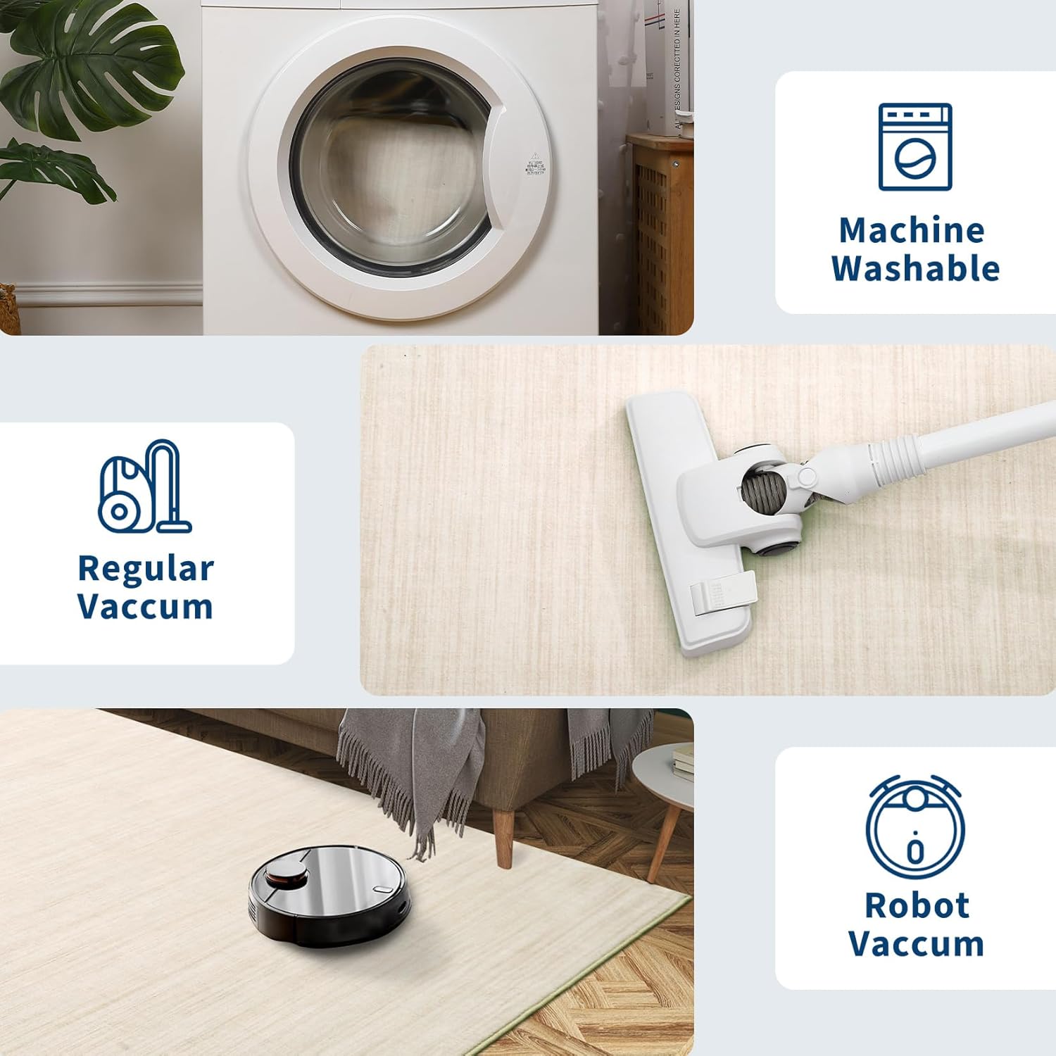 5x7 Washable Rugs Non Slip Minimalist Area Rug for Bedroom Soft Low Pile Solid Color Large Bedroom Throw Carpet Stain Resistant Classic Neutral Area Rug Plain Boho Rugs for Kitchen Nursery, Ivory