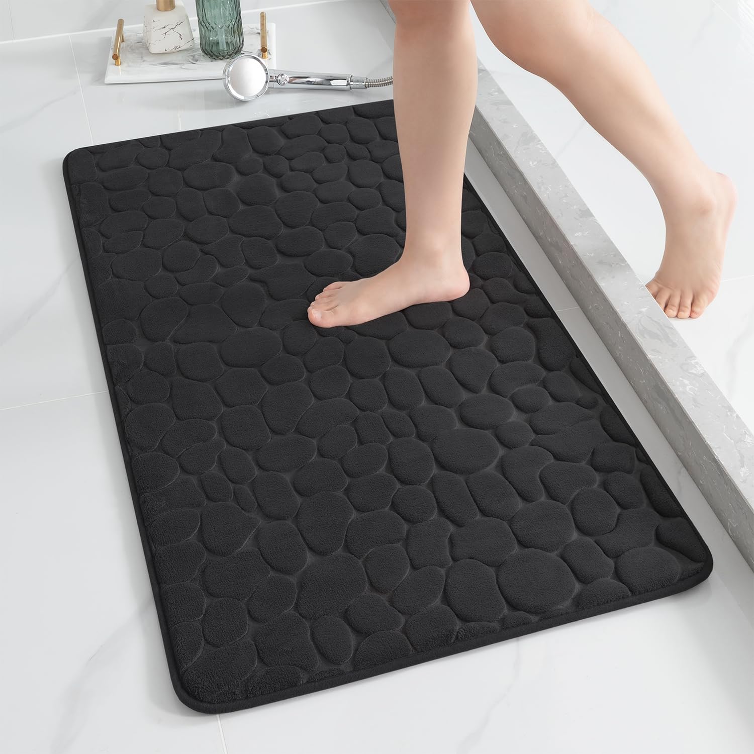YIHOUSE Memory Foam Bath Mat Cobblestone Bathroom Rugs Super Water Absorbent Bath Mats for Bathroom Machine Washable Bath Rugs(24 x 36,Dark Gray)