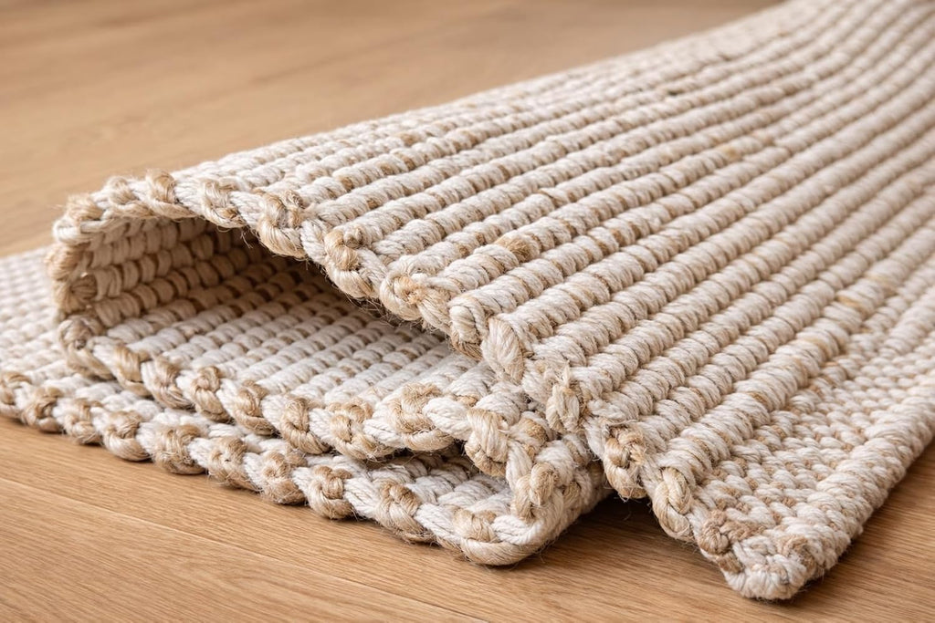 S & L Homes Jute Cotton Hand Woven Natural Farmhouse Area Rug for Living Room - Rustic Vintage Bohemian Décor - (8' x 10' Natural)