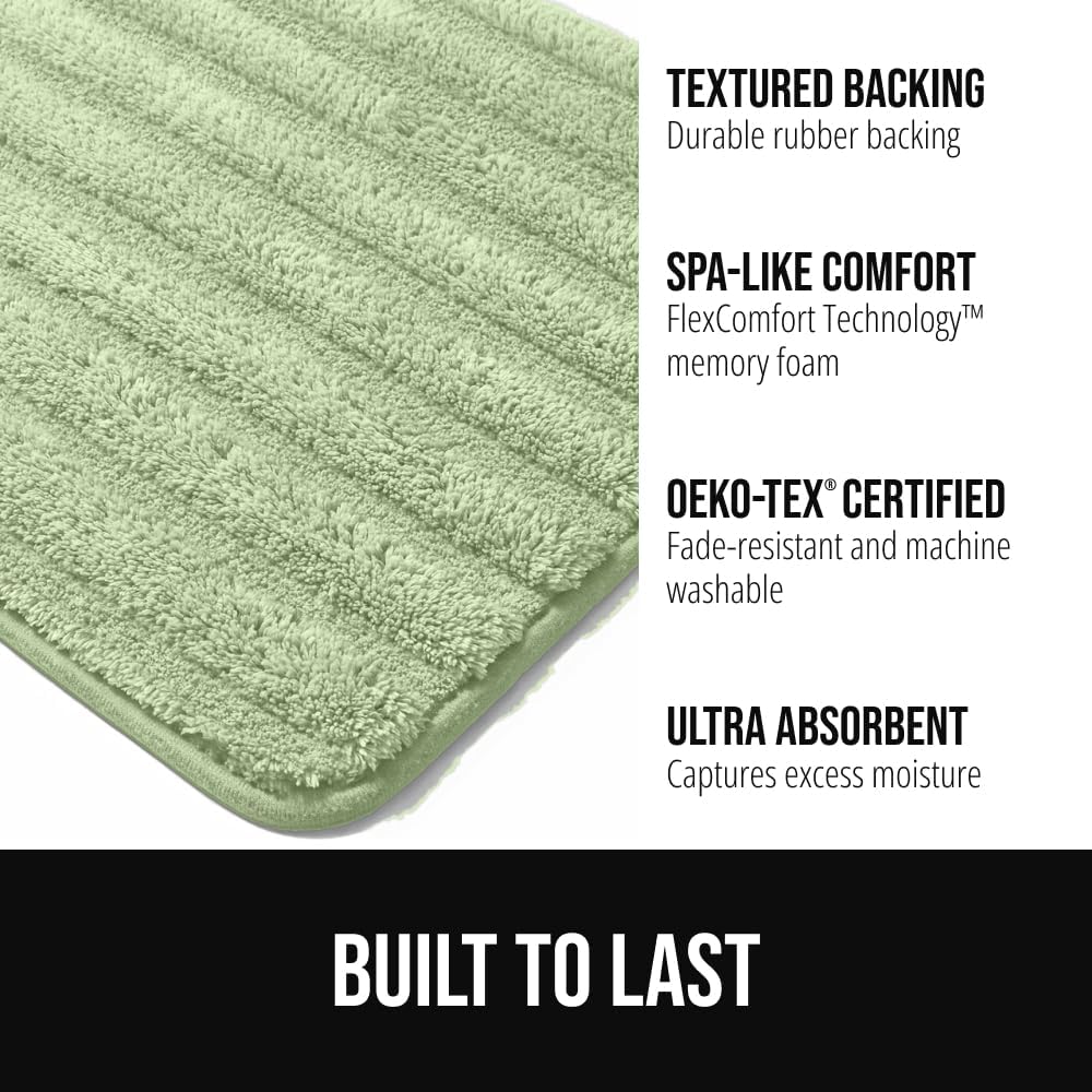 GORILLA GRIP Textured Backing Bathroom Rugs, Soft Memory Foam Absorbent Striped Bath Mats, Machine Washable & Fade Resistant, Bathmat Accessories for Floor, Home Decor Shower Essentials, Sage 34x20