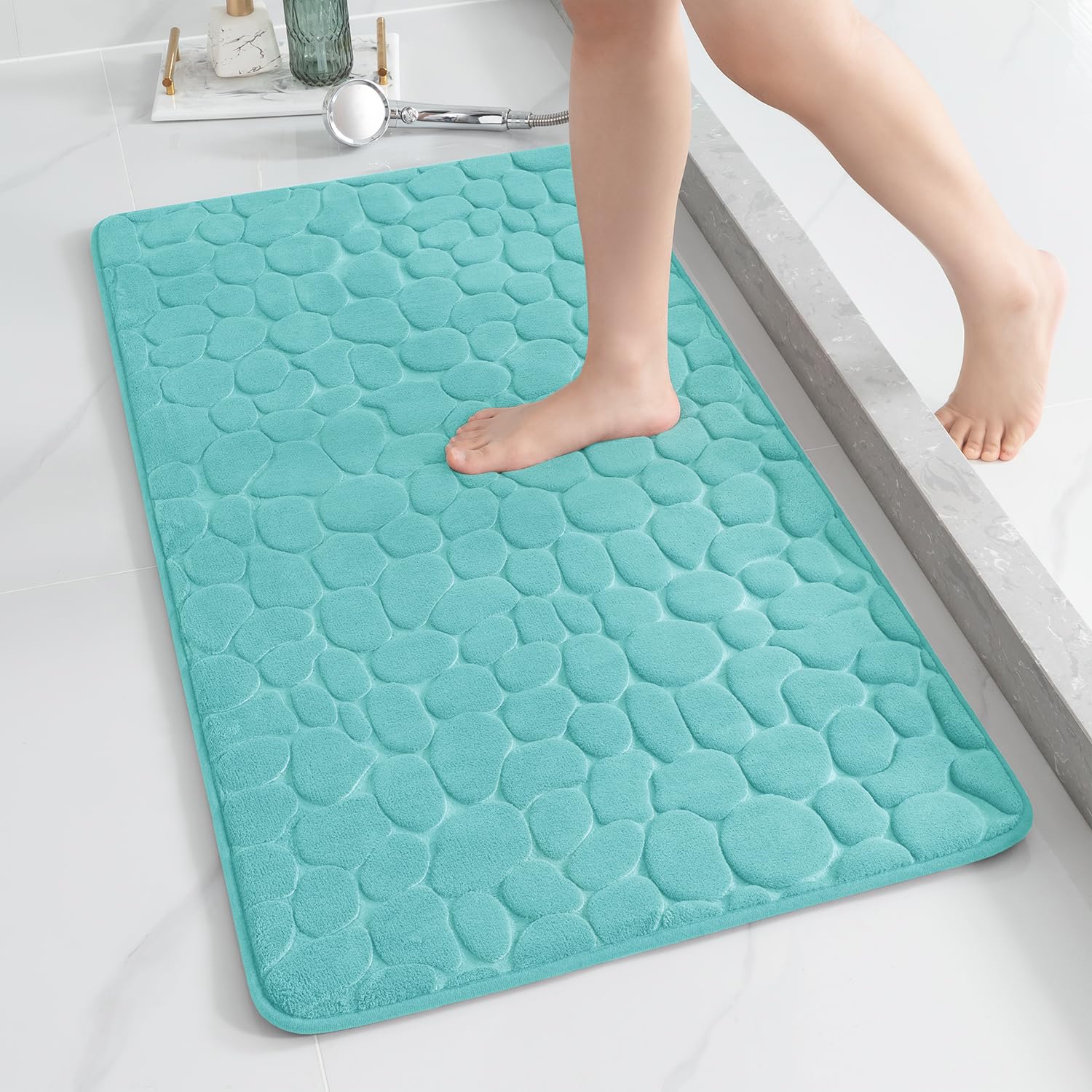YIHOUSE Memory Foam Bath Mat Cobblestone Bathroom Rugs Super Water Absorbent Bath Mats for Bathroom Machine Washable Bath Rugs(24 x 36,Dark Gray)