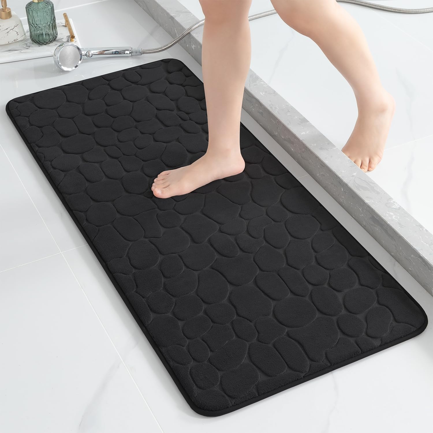 YIHOUSE Memory Foam Bath Mat Cobblestone Bathroom Rugs Super Water Absorbent Bath Mats for Bathroom Machine Washable Bath Rugs(24 x 36,Dark Gray)