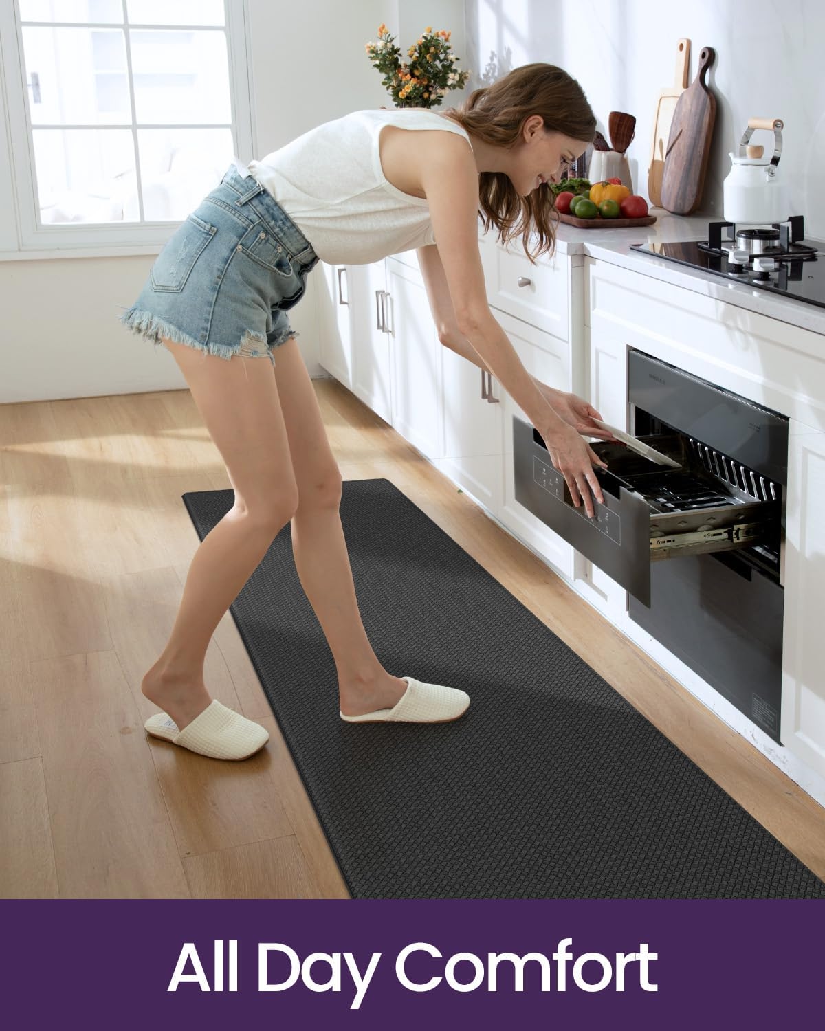 DEXI Kitchen Floor Mats Cushioned Anti Fatigue,17x59, Standing Runner Rug Waterproof, Comfort Memory Foam Padded for Front Sink Laundry, Black