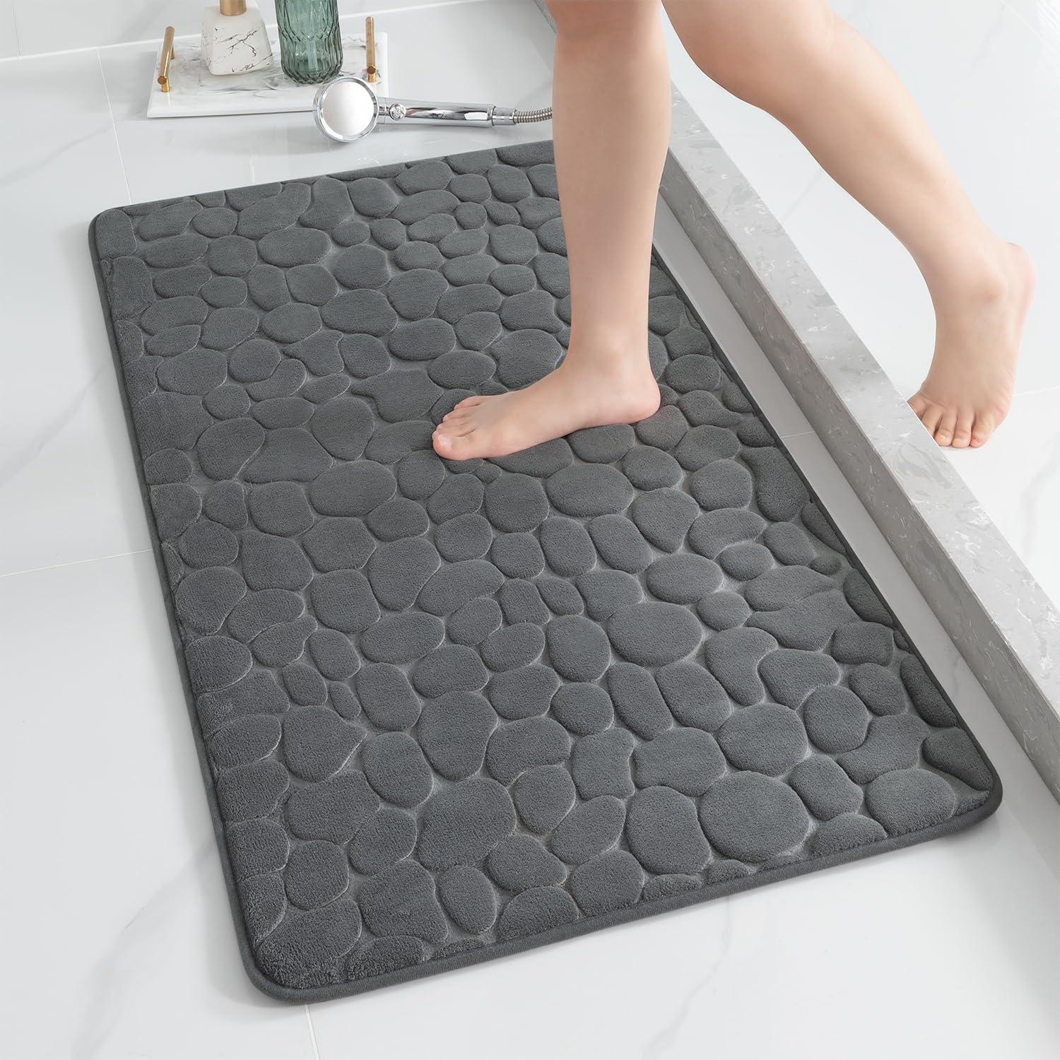 YIHOUSE Memory Foam Bath Mat Cobblestone Bathroom Rugs Super Water Absorbent Bath Mats for Bathroom Machine Washable Bath Rugs(24 x 36,Dark Gray)