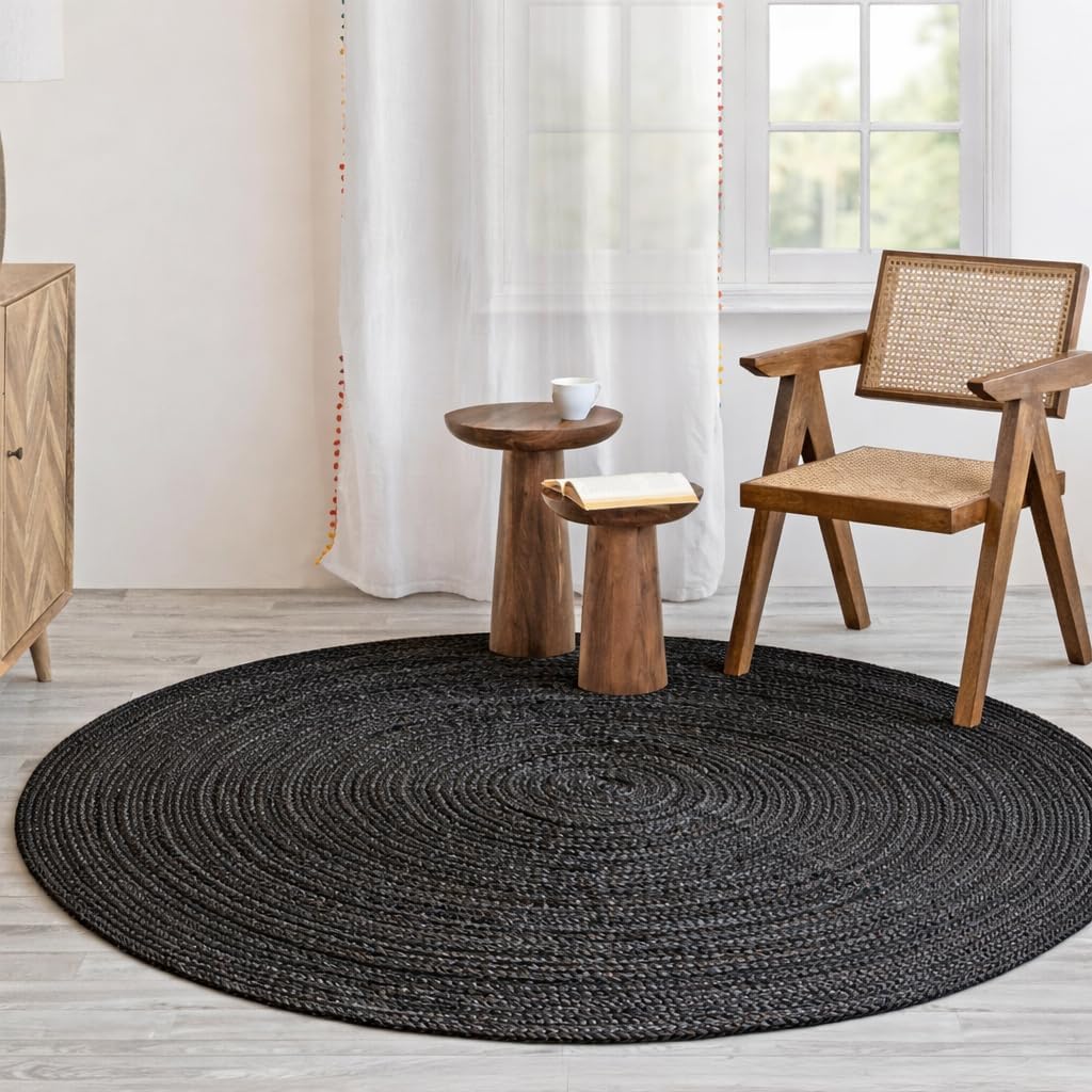 HOMEMONDE Braide Natural Jute Rug 5'x8' Boho Home Decor Area Rug - Barley White Hand Woven Rustic Vintage Reversible for Bedroom, Kitchen, Living Room, Hallway, Dining Room