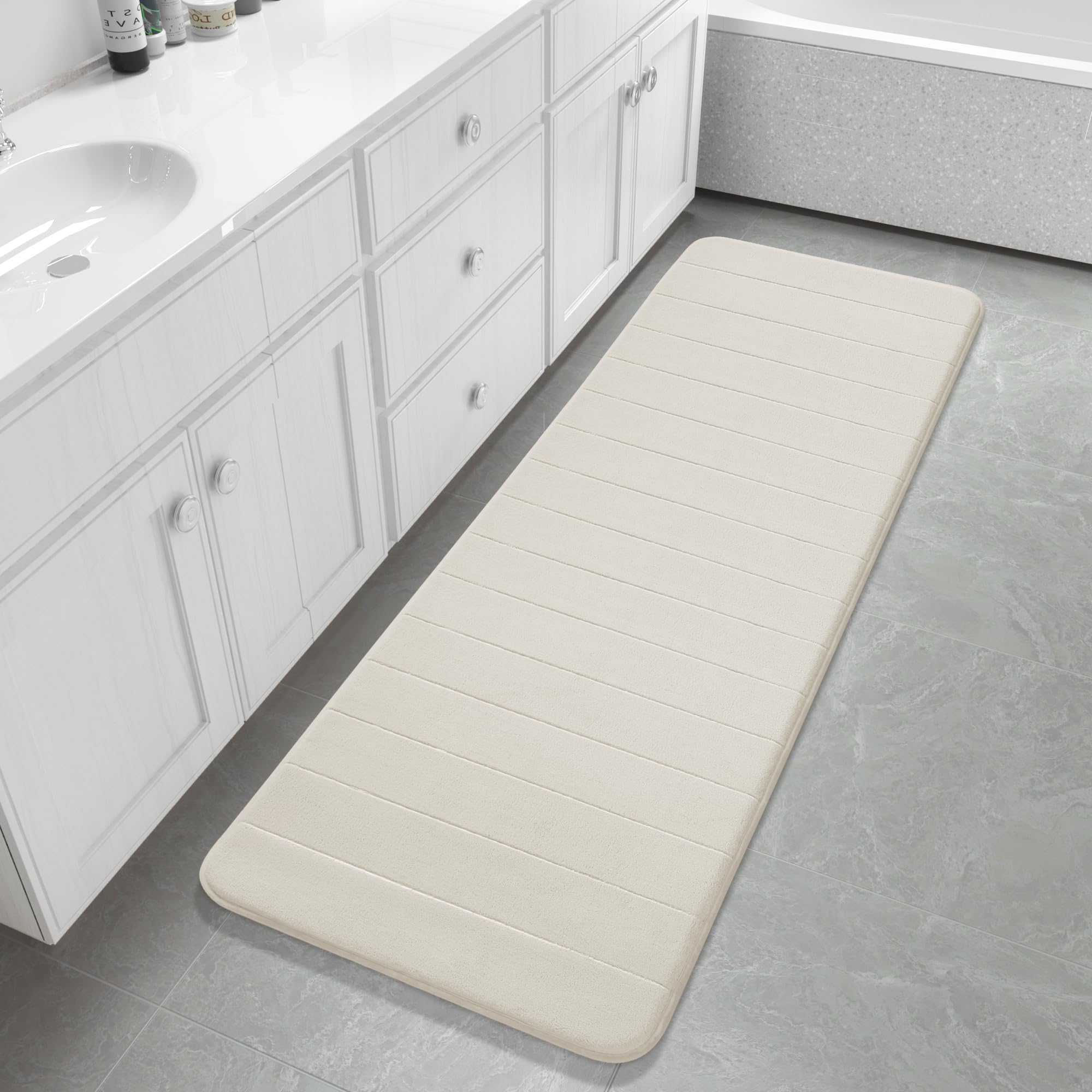 Yimobra Large Bath Mat 36"x24", Super Soft Quick Dry Memory Foam Bathroom Rug, Water Absorbent, Non Slip Backing Machine Washable for Tub Shower, Thick Comfort Support, Cream