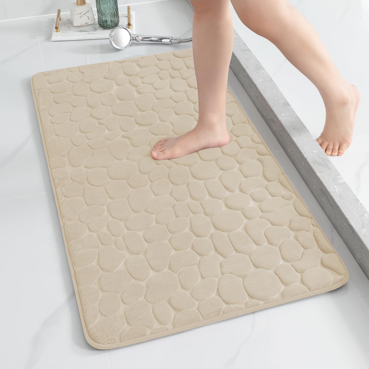 YIHOUSE Memory Foam Bath Mat Cobblestone Bathroom Rugs Super Water Absorbent Bath Mats for Bathroom Machine Washable Bath Rugs(24 x 36,Dark Gray)