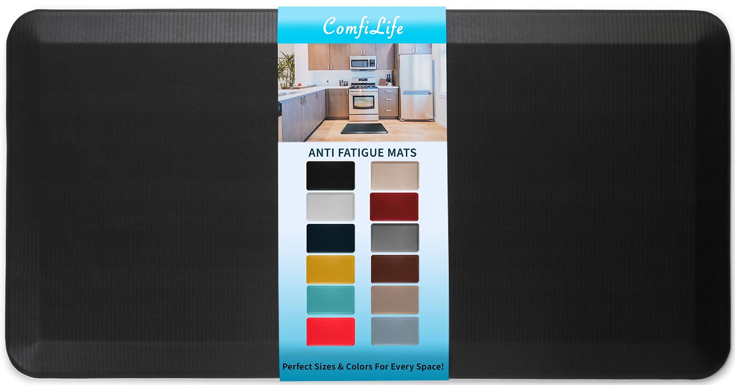 ComfiLife Anti Fatigue Floor Mat – 3/4 Inch Thick Kitchen Mats for Floor, Standing Desk Mat, Kitchen Rug – Comfort at Home, Office – Durable – Stain Resistant – Non-Slip Bottom (20" x 32", Black)