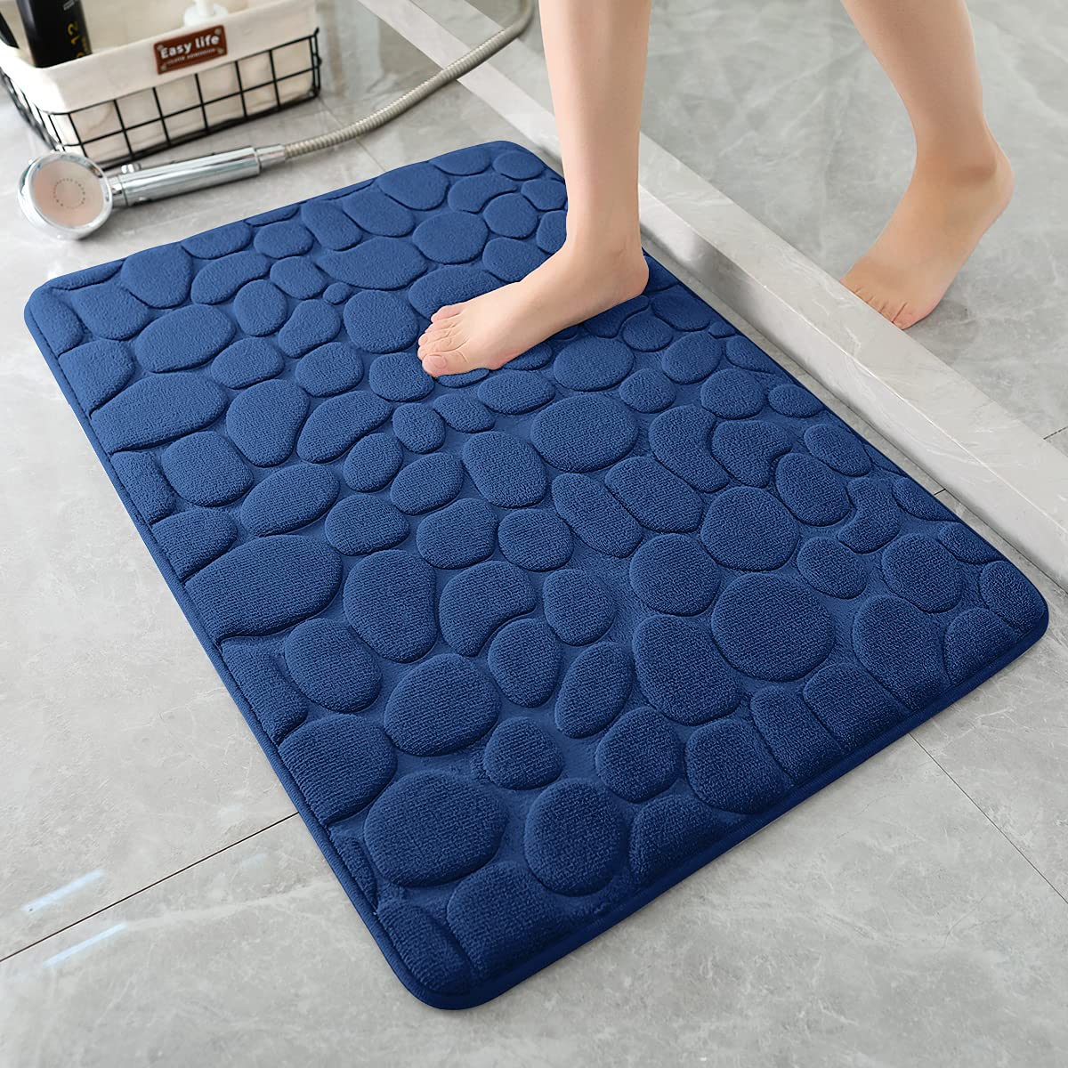 YIHOUSE Memory Foam Bath Mat Cobblestone Bathroom Rugs Super Water Absorbent Bath Mats for Bathroom Machine Washable Bath Rugs(24 x 36,Dark Gray)