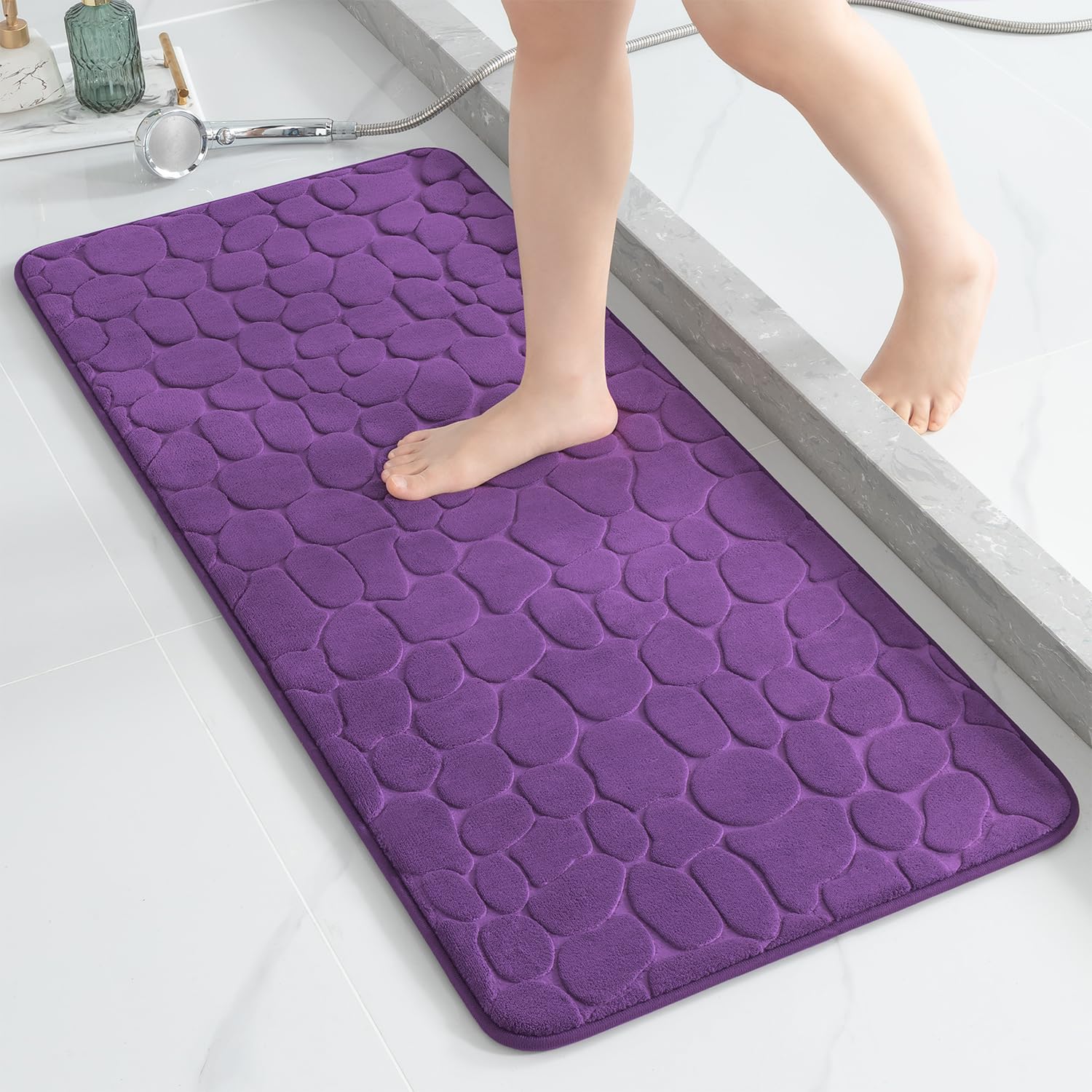 YIHOUSE Memory Foam Bath Mat Cobblestone Bathroom Rugs Super Water Absorbent Bath Mats for Bathroom Machine Washable Bath Rugs(24 x 36,Dark Gray)