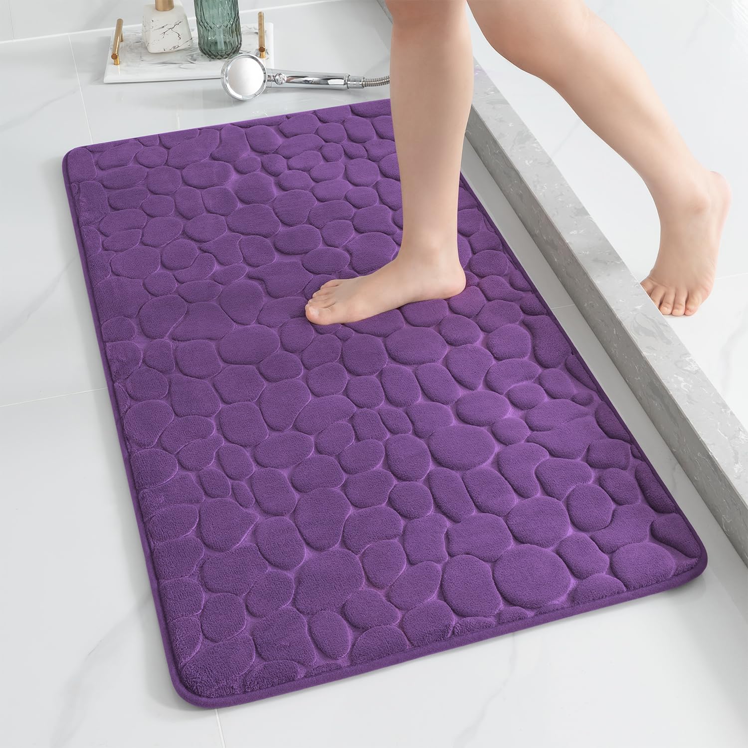 YIHOUSE Memory Foam Bath Mat Cobblestone Bathroom Rugs Super Water Absorbent Bath Mats for Bathroom Machine Washable Bath Rugs(24 x 36,Dark Gray)