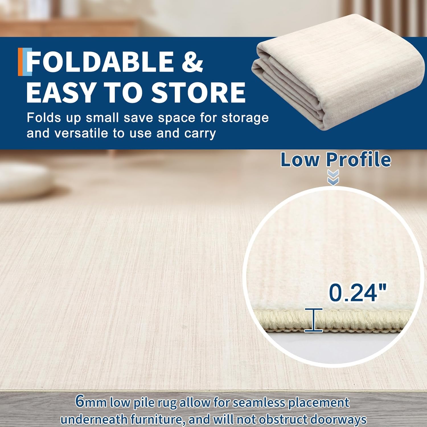 5x7 Washable Rugs Non Slip Minimalist Area Rug for Bedroom Soft Low Pile Solid Color Large Bedroom Throw Carpet Stain Resistant Classic Neutral Area Rug Plain Boho Rugs for Kitchen Nursery, Ivory