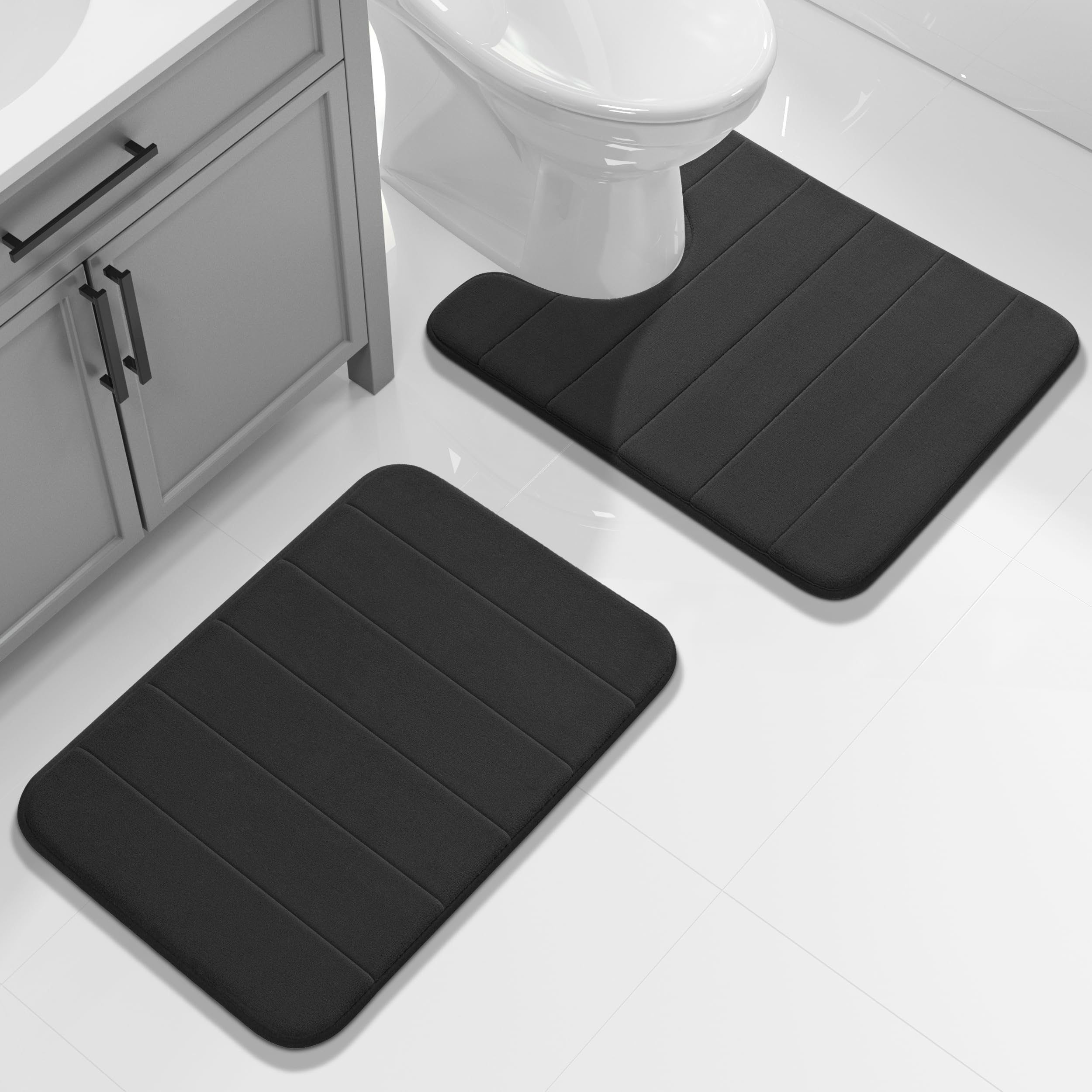 Yimobra Memory Foam Bath Mat Set 2 Piece - Super Soft Absorbent Quick Dry Bathroom Toilet Rugs, Machine Washable Non Slip Floor Carpet for Tub Shower & Single Sink (31.5x20 & 24x20, Gray)