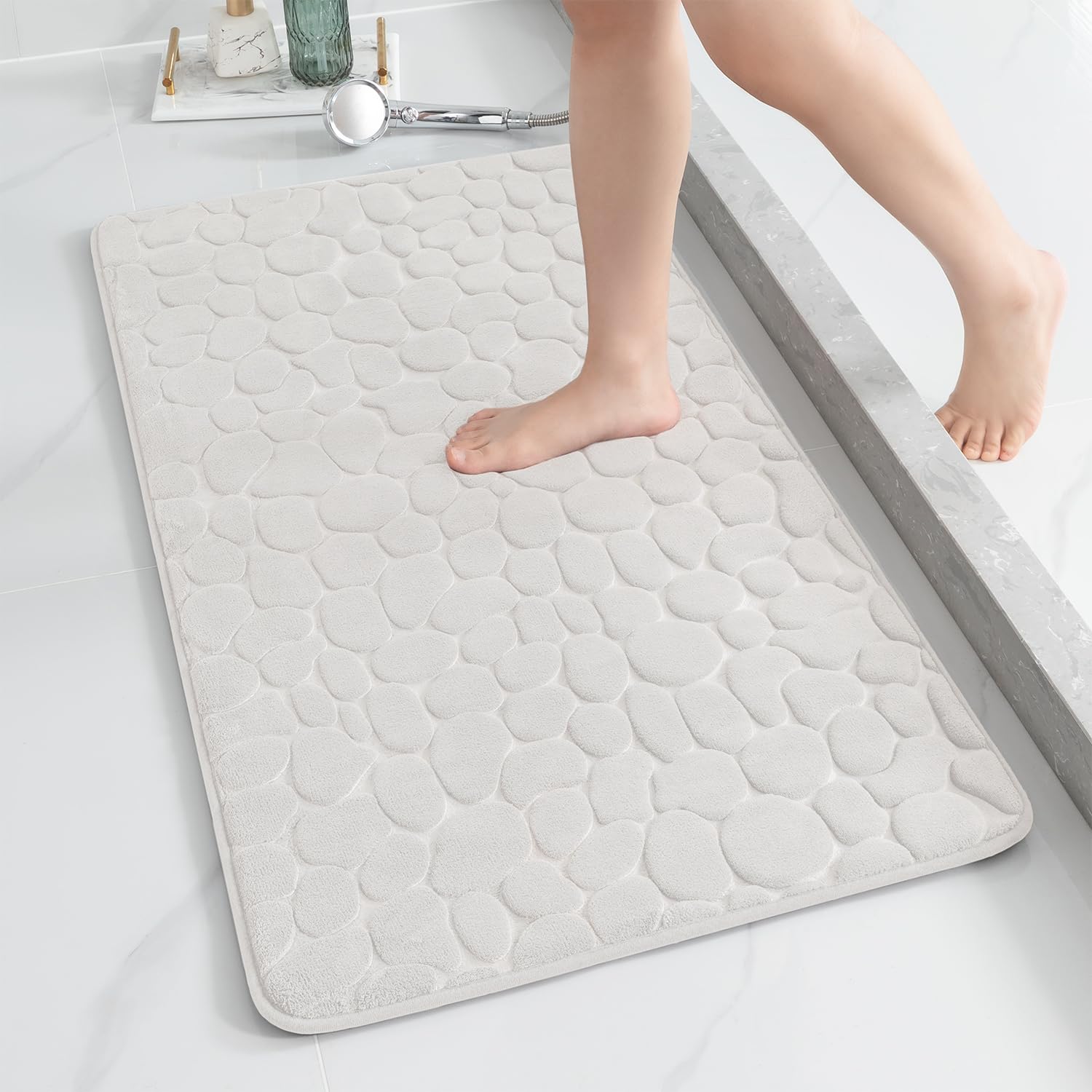YIHOUSE Memory Foam Bath Mat Cobblestone Bathroom Rugs Super Water Absorbent Bath Mats for Bathroom Machine Washable Bath Rugs(24 x 36,Dark Gray)