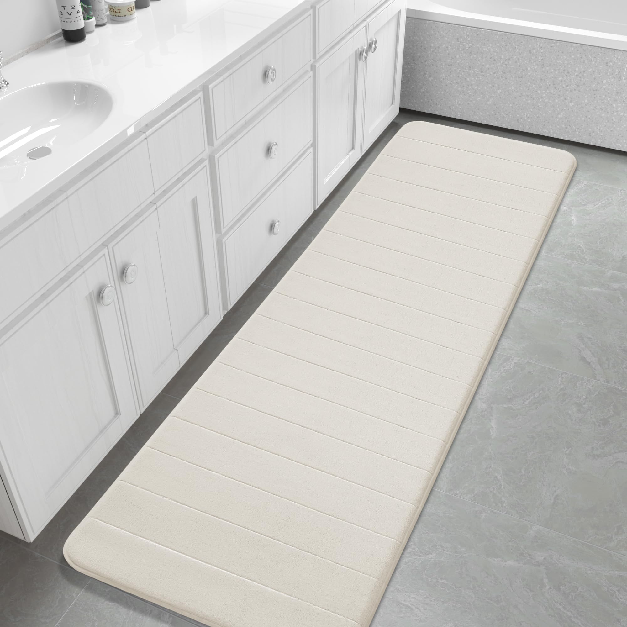 Yimobra Large Bath Mat 36"x24", Super Soft Quick Dry Memory Foam Bathroom Rug, Water Absorbent, Non Slip Backing Machine Washable for Tub Shower, Thick Comfort Support, Cream