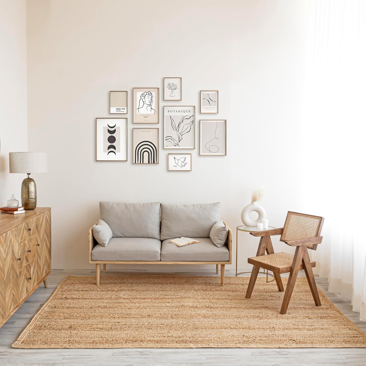 HOMEMONDE Solid Braided 8'x10' Jute Area Rug Natural - Eco Friendly Premium Fiber - Durable and Reversible Handwoven Farmhouse Rugs for Living Room, Hallway, Bedroom, Dinning Room, Kitchen, Office