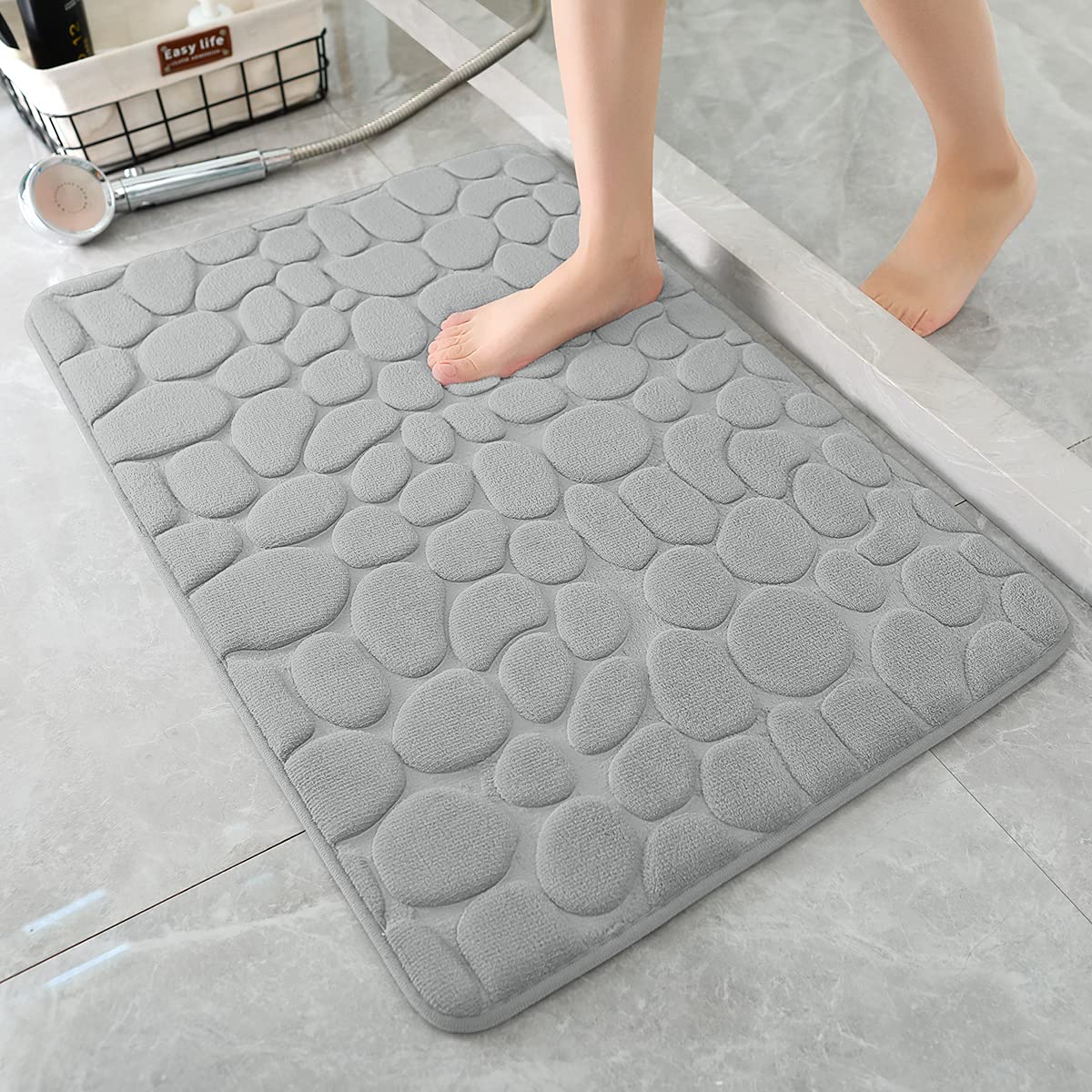 YIHOUSE Memory Foam Bath Mat Cobblestone Bathroom Rugs Super Water Absorbent Bath Mats for Bathroom Machine Washable Bath Rugs(24 x 36,Dark Gray)
