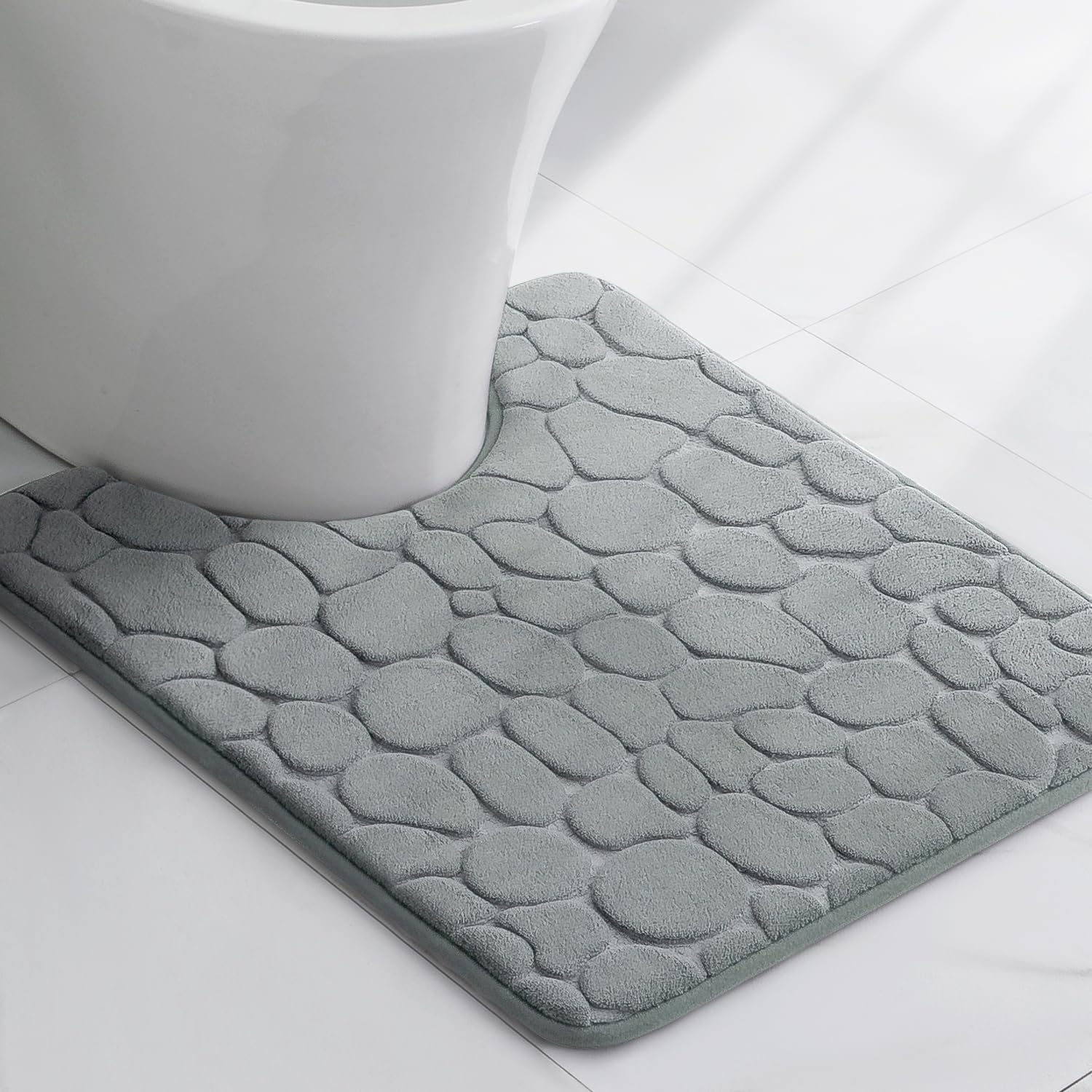 YIHOUSE Memory Foam Bath Mat Cobblestone Bathroom Rugs Super Water Absorbent Bath Mats for Bathroom Machine Washable Bath Rugs(24 x 36,Dark Gray)
