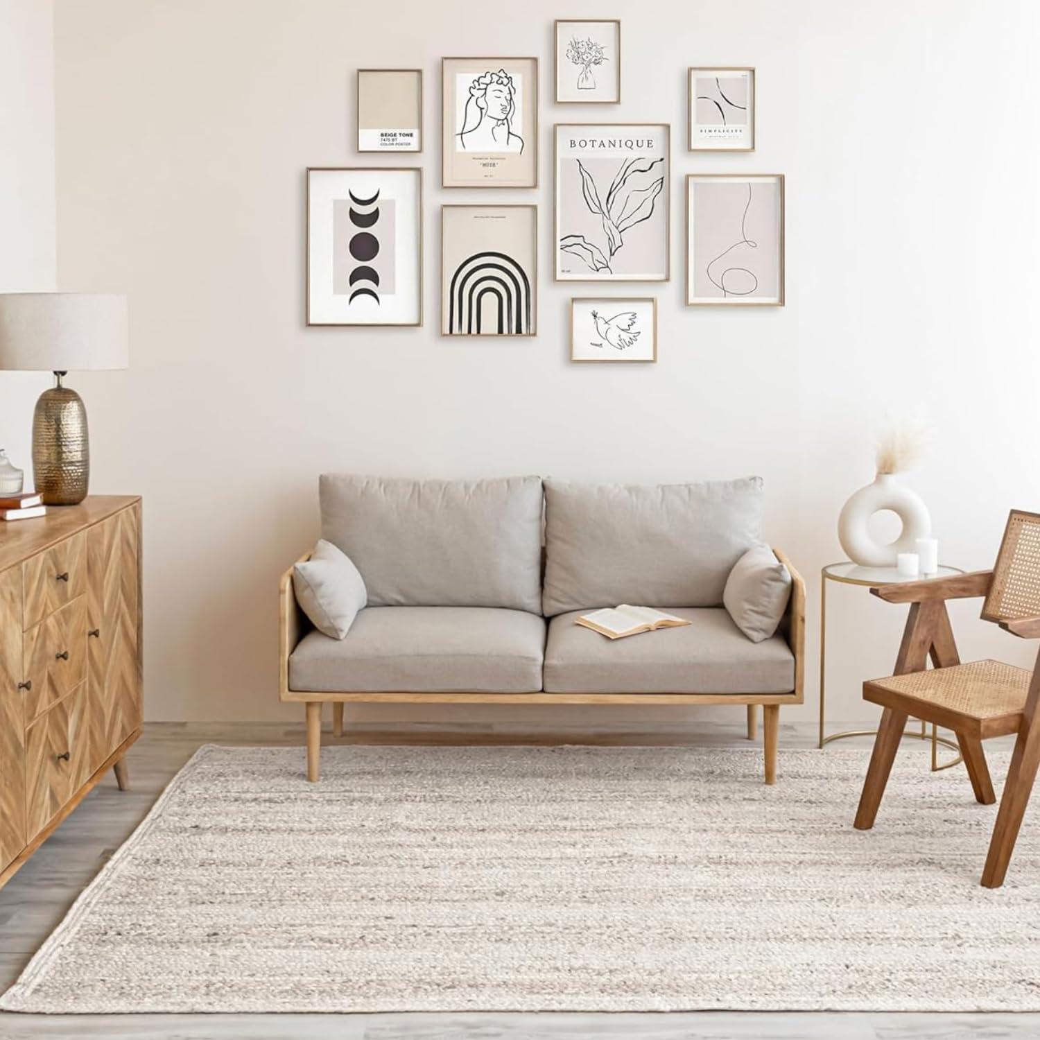 HOMEMONDE Braide Natural Jute Rug 5'x8' Boho Home Decor Area Rug - Barley White Hand Woven Rustic Vintage Reversible for Bedroom, Kitchen, Living Room, Hallway, Dining Room