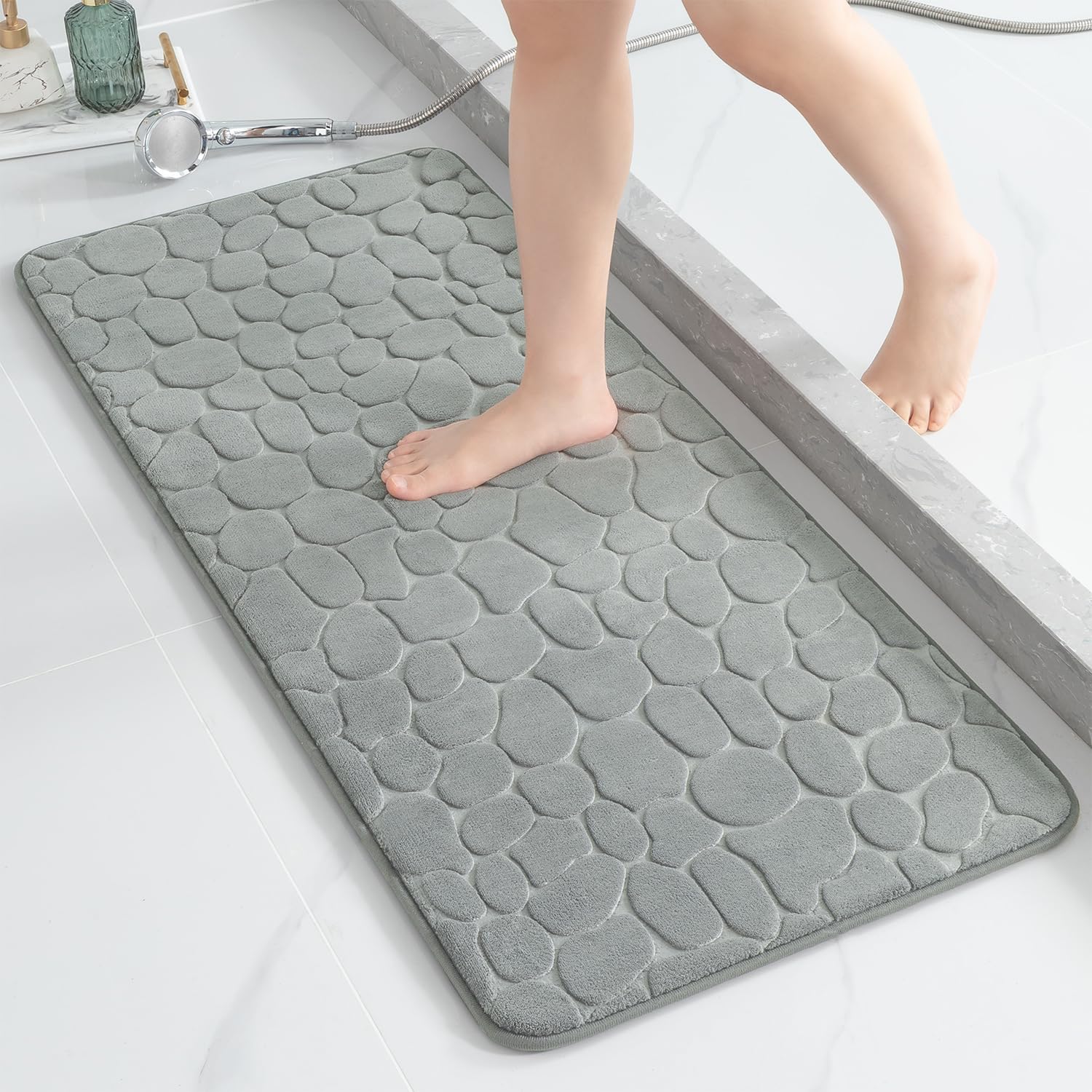 YIHOUSE Memory Foam Bath Mat Cobblestone Bathroom Rugs Super Water Absorbent Bath Mats for Bathroom Machine Washable Bath Rugs(24 x 36,Dark Gray)