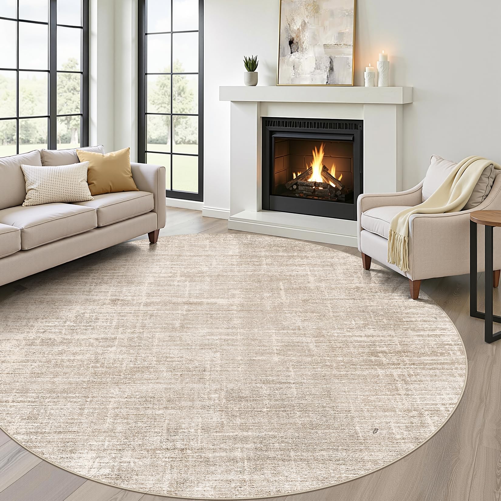 8x10 Area Rugs Living Room: Washable Large Neutral Brown Rug Abstract Soft Modern Stain Resistant Indoor Floor Non-Slip Carpet for Bedroom Nursery Kids Office Playroom Dining Room Under Table Home