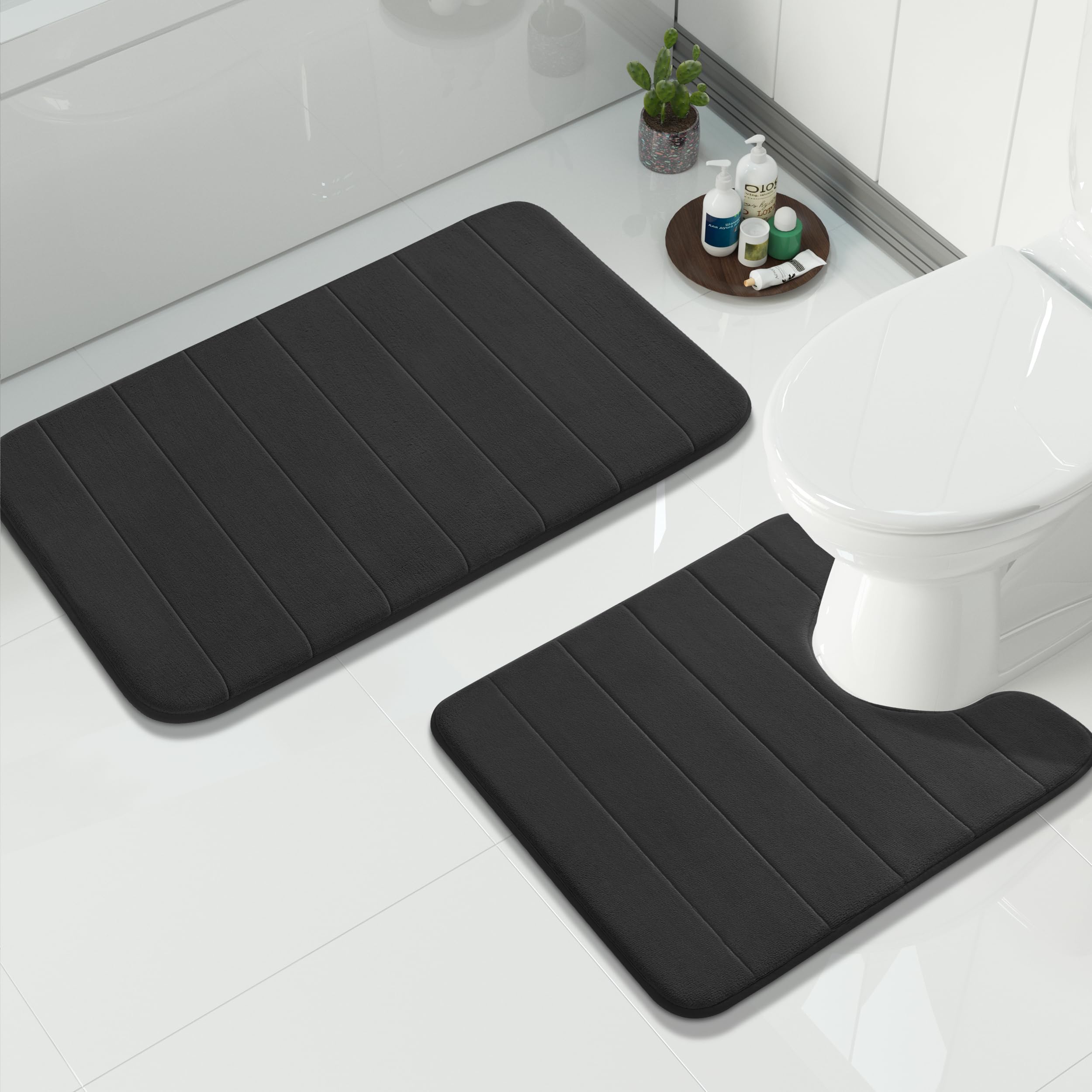 Yimobra Memory Foam Bath Mat Set 2 Piece - Super Soft Absorbent Quick Dry Bathroom Toilet Rugs, Machine Washable Non Slip Floor Carpet for Tub Shower & Single Sink (31.5x20 & 24x20, Gray)