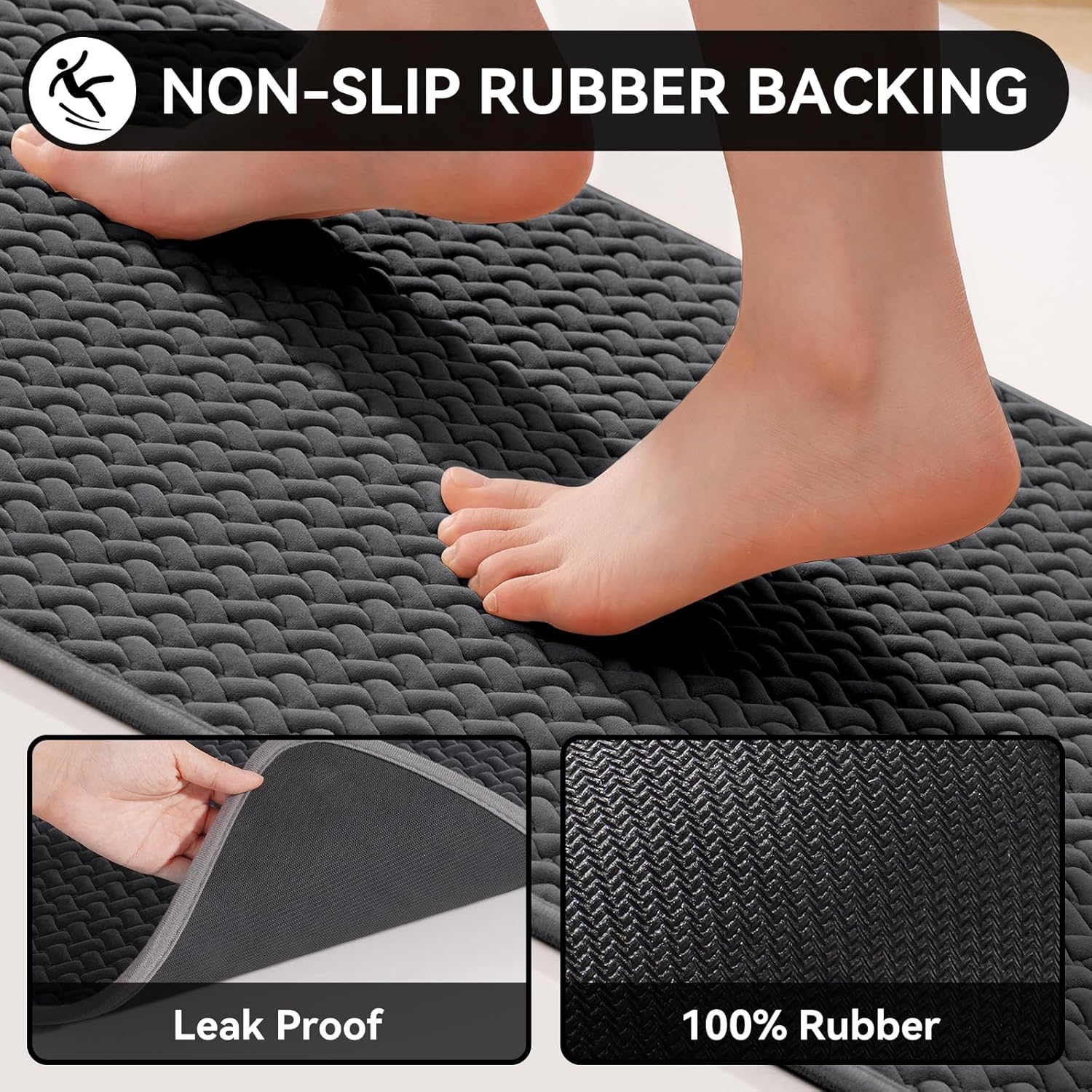 Bathroom Runner Rug Non Slip, Super Absorbent Quick Dry Long Bath Mat, Foam Weave Texture Rubber Backing Ultra Thin Bathroom Mats Fit Under Door Bathroom Floor Bathtub Shower, 16"x 47"