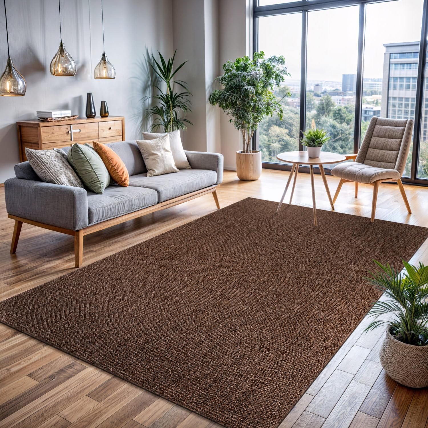 CAMILSON Easy Jute Rug 5x7, Indoor Outdoor Natural Color Fiber Area Rugs for Living Room Patio and Kitchen Rug Herringbone Seagrass Woven Design Easy-Cleaning Washable Outside Carpet Alfombras 5 x 7