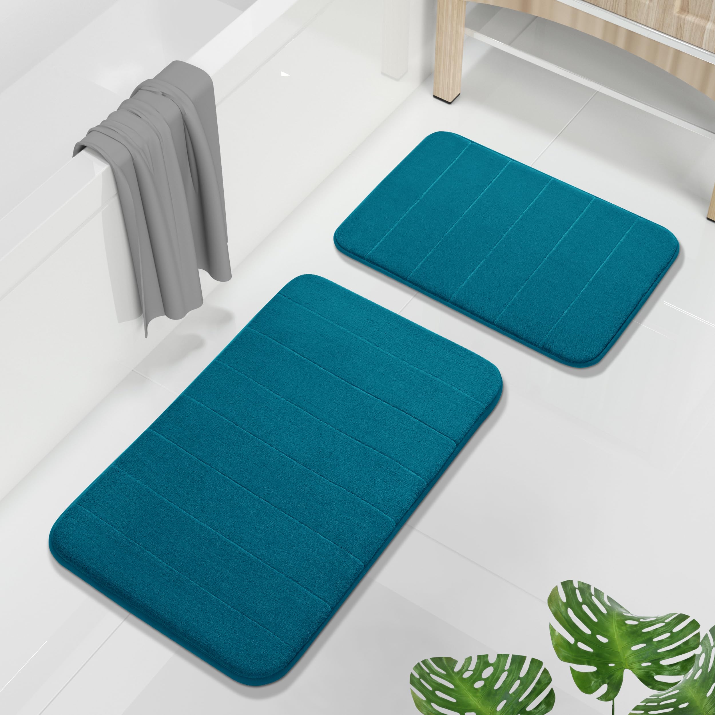 Yimobra Memory Foam Bath Mat Set 2 Piece - Super Soft Absorbent Quick Dry Bathroom Toilet Rugs, Machine Washable Non Slip Floor Carpet for Tub Shower & Single Sink (31.5x20 & 24x20, Gray)