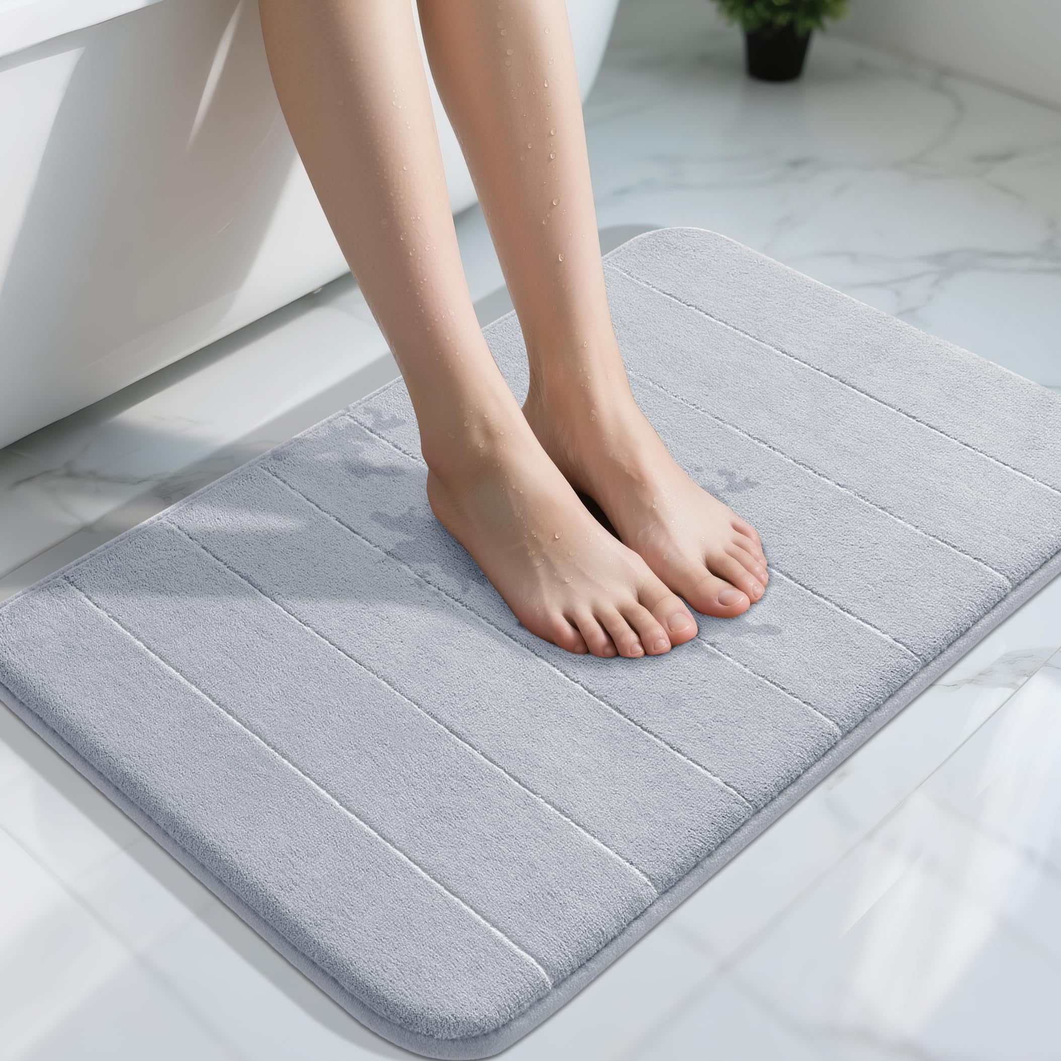 Yimobra Large Bath Mat 36"x24", Super Soft Quick Dry Memory Foam Bathroom Rug, Water Absorbent, Non Slip Backing Machine Washable for Tub Shower, Thick Comfort Support, Cream