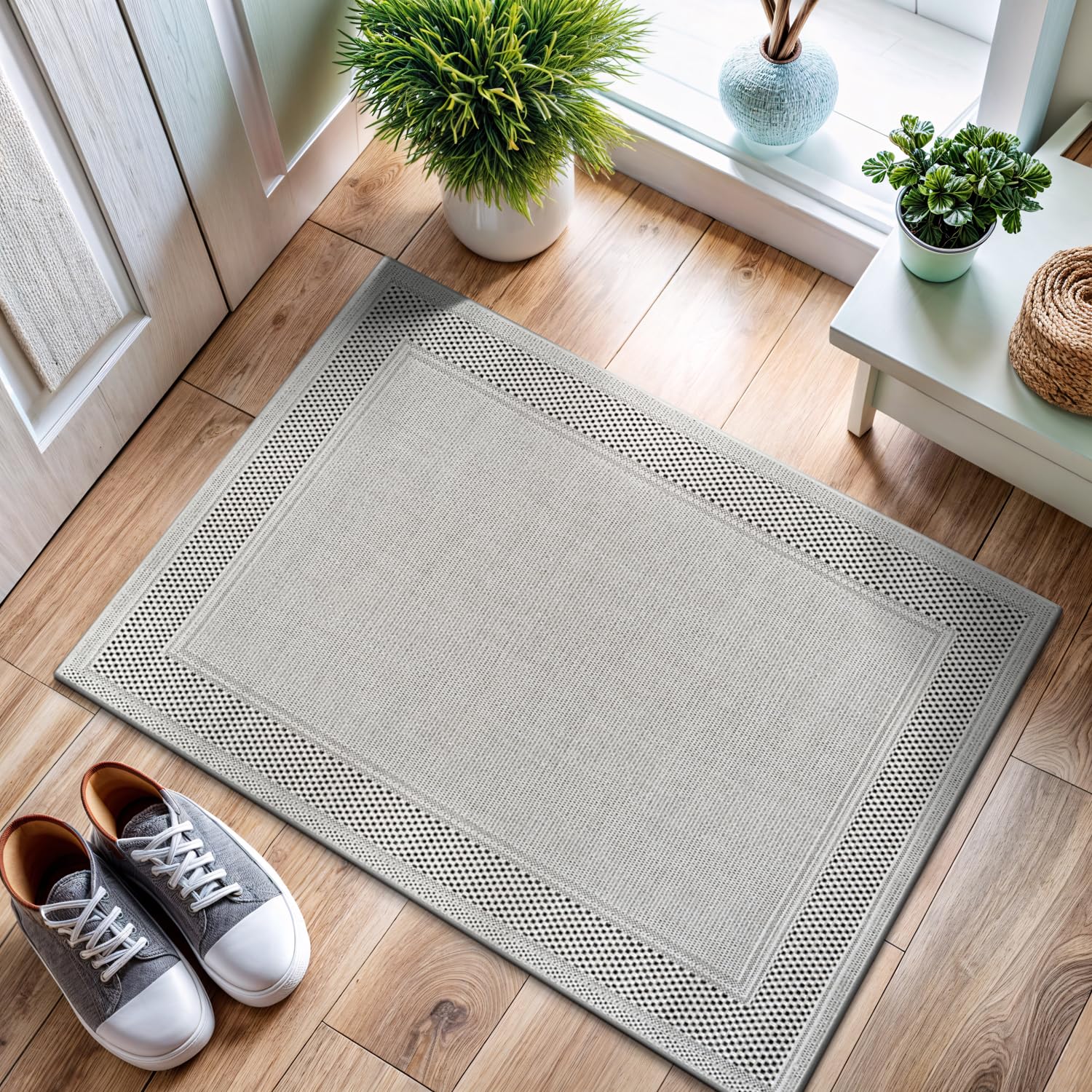 CAMILSON Easy Jute Rug 5x7, Indoor Outdoor Natural Color Fiber Area Rugs for Living Room Patio and Kitchen Rug Herringbone Seagrass Woven Design Easy-Cleaning Washable Outside Carpet Alfombras 5 x 7